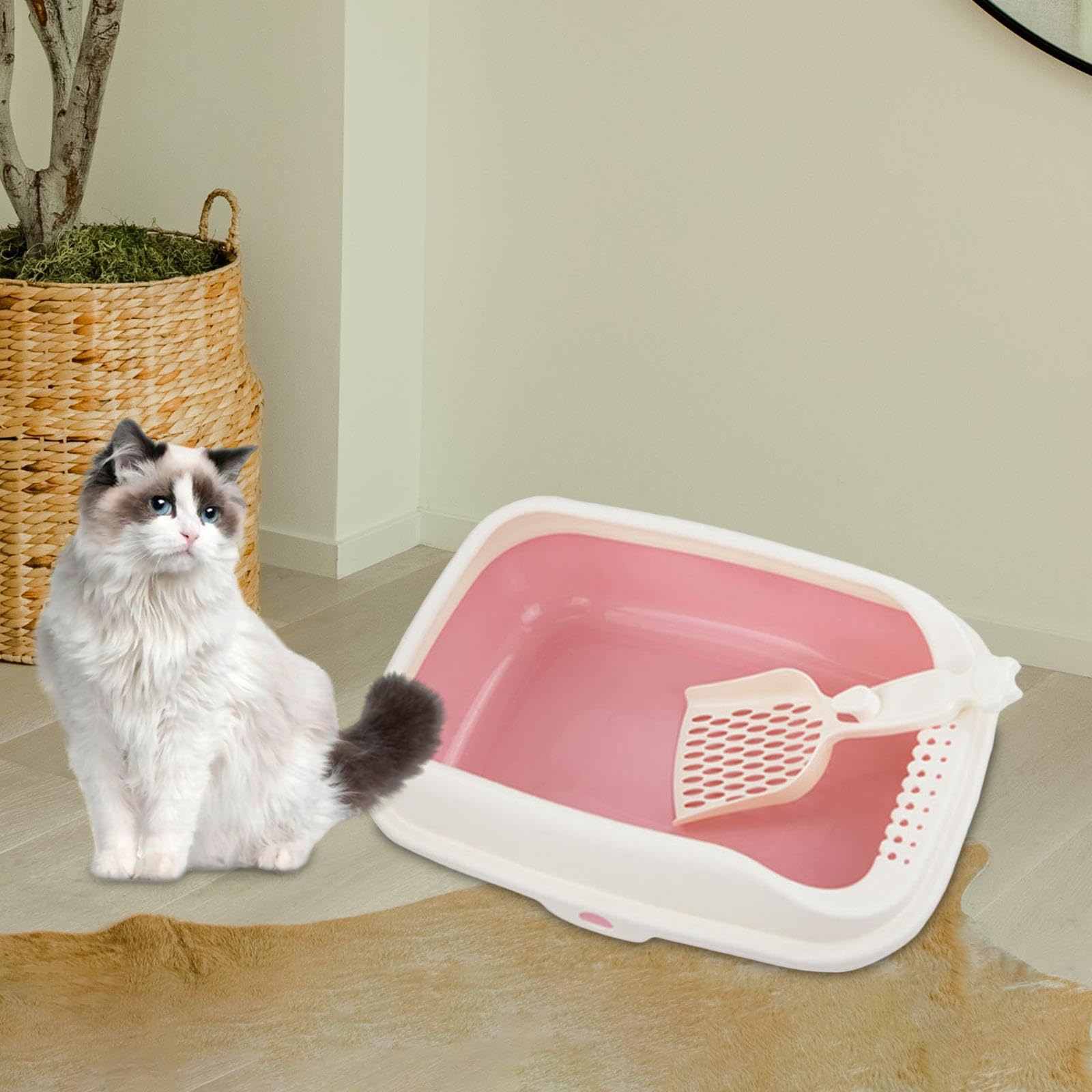 Bandeja de Arena Grande con Parte Superior Abierta for Gatos: arenero Profundo for Gatitos, hámsteres, Conejos y Animales pequeños.(51cmx38cmx23cm)