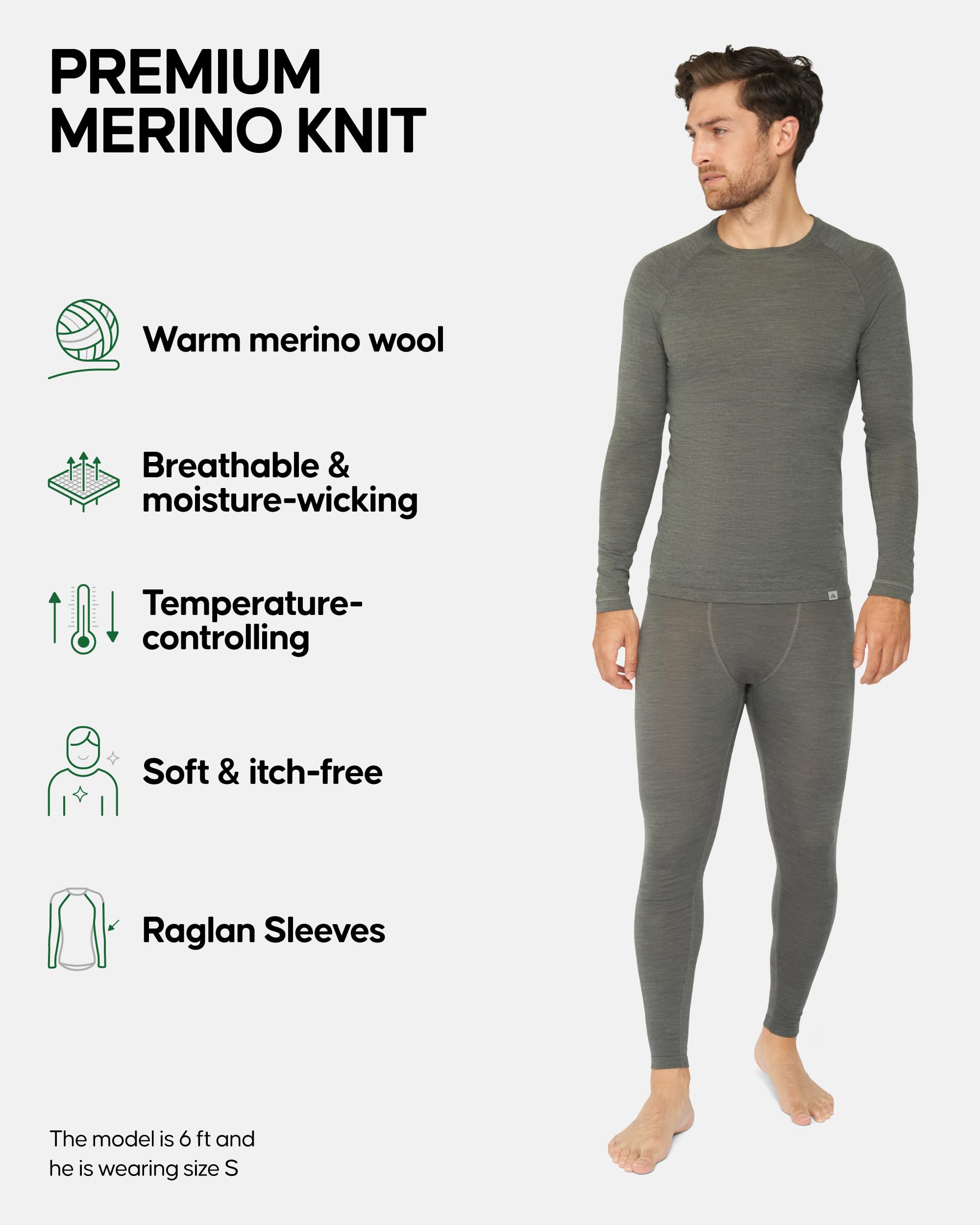 DANISH ENDURANCE Intimo Termico Uomo Lana Merino, Maglia Termica Uomo e Pantaloni Termici, Calzamaglia Termica Uomo Invernale per Sci, Trekking