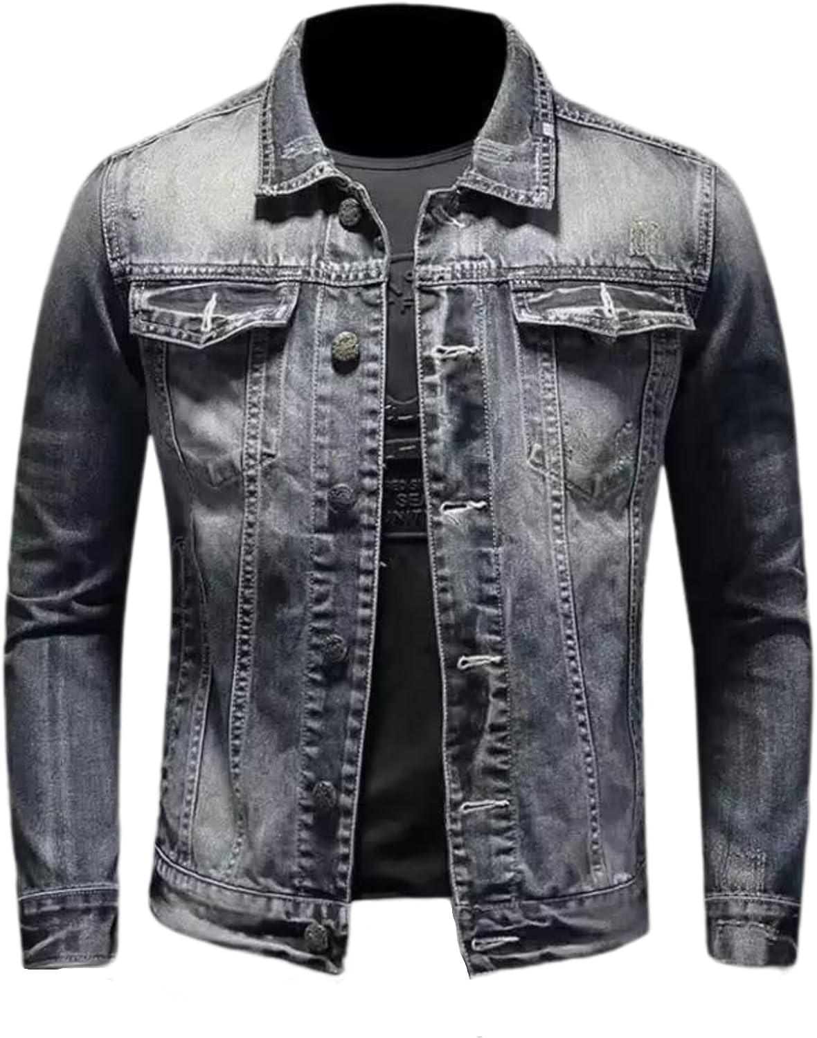Slim Fit Denim Jacket for Men Long Sleeve Casual Vintage Fashion Cool Jean Outerwear