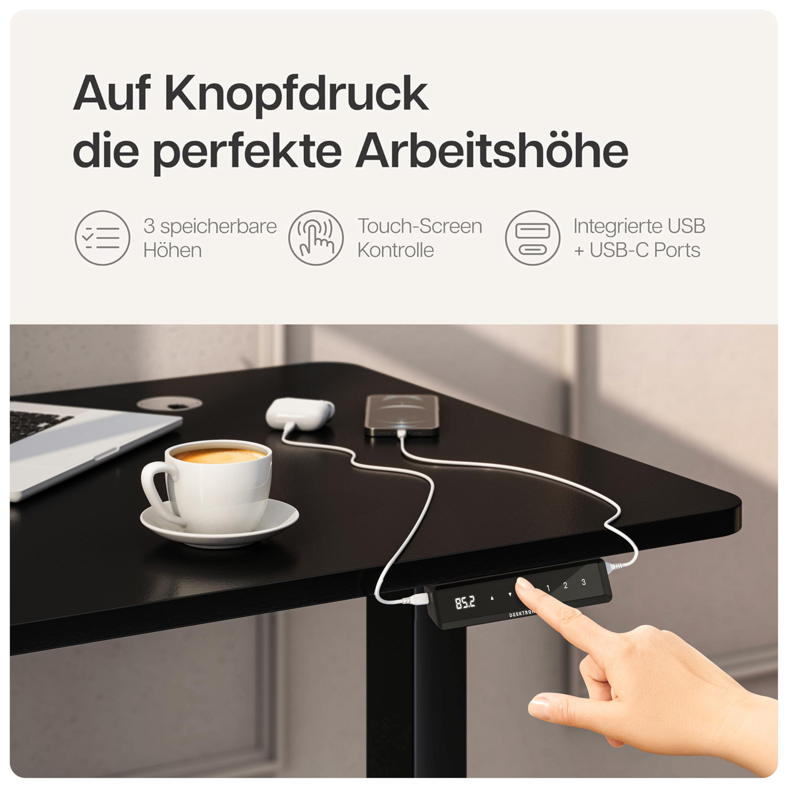 Desktronic HomePro Höhenverstellbarer Schreibtisch Gestell - Schreibtisch Höhenverstellbar Elektrisch mit Flüsterleisem Dual-Motor & Touchscreen - Hohe Tragfähigkeit - Stehtisch