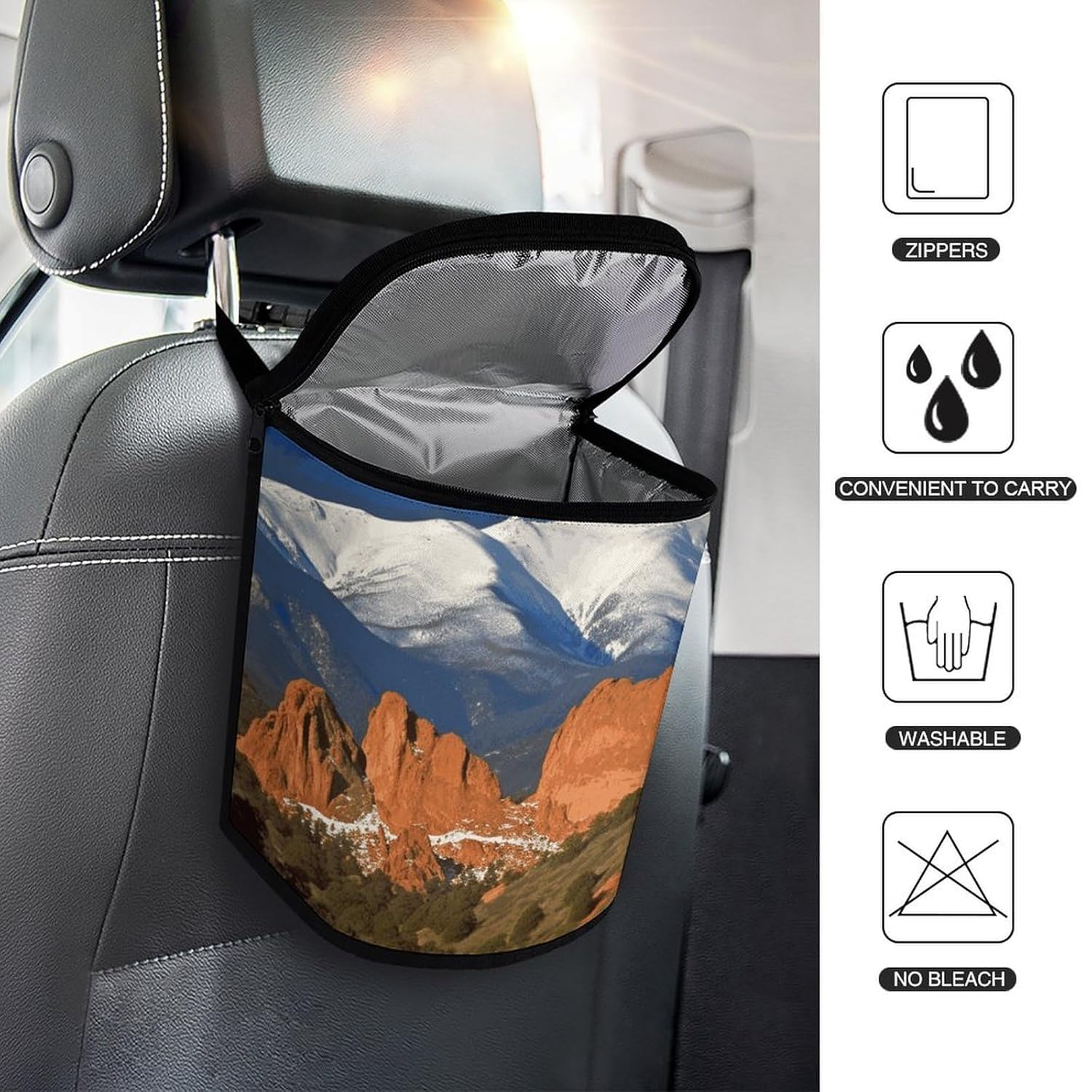 Hanging Car Trash Bag Protable Trash Can Pikes Peak Colorado Waterproof Garbage Bin for Car