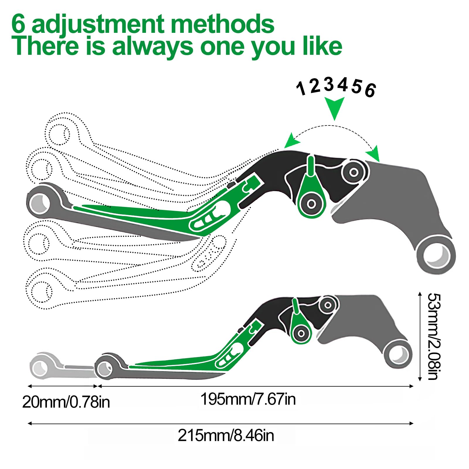 per Kawasaki Z900SE Z900 SE 2022 2023 2024 Leva frizione per moto Manubrio Regolabile Set di leve freno e frizione (argento+verde)
