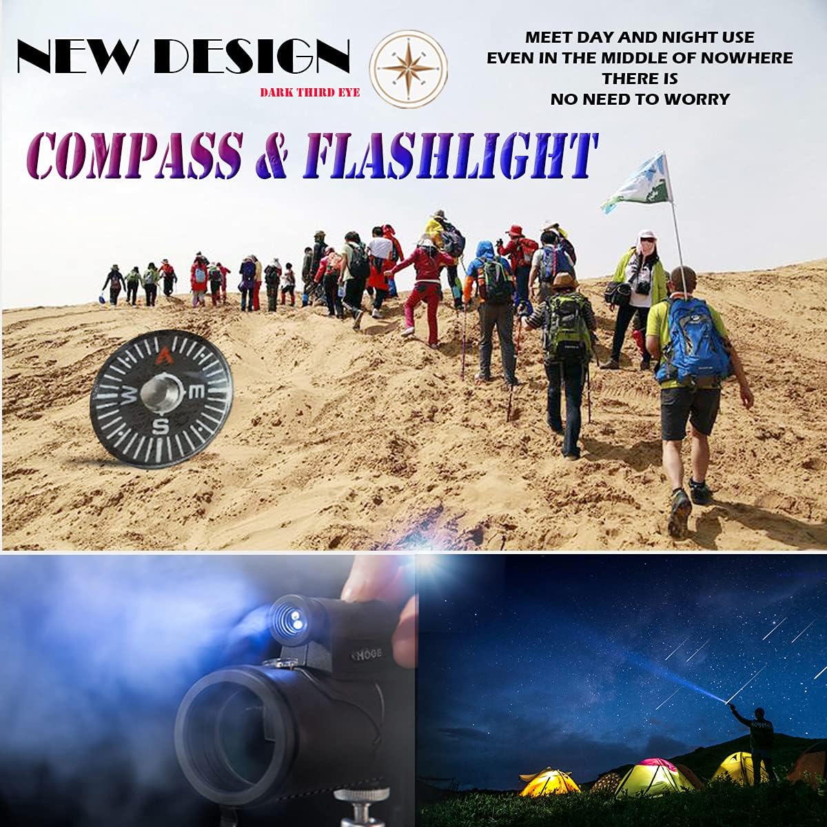 Multi-Functional Monocular Telescope,BAK-4 Prism,12X50,High Magnification Adjustable Focus,with Compass/Flashlight/Tripod,for Camping,Watching Animals/Games/Moon/Concerts : Electronics