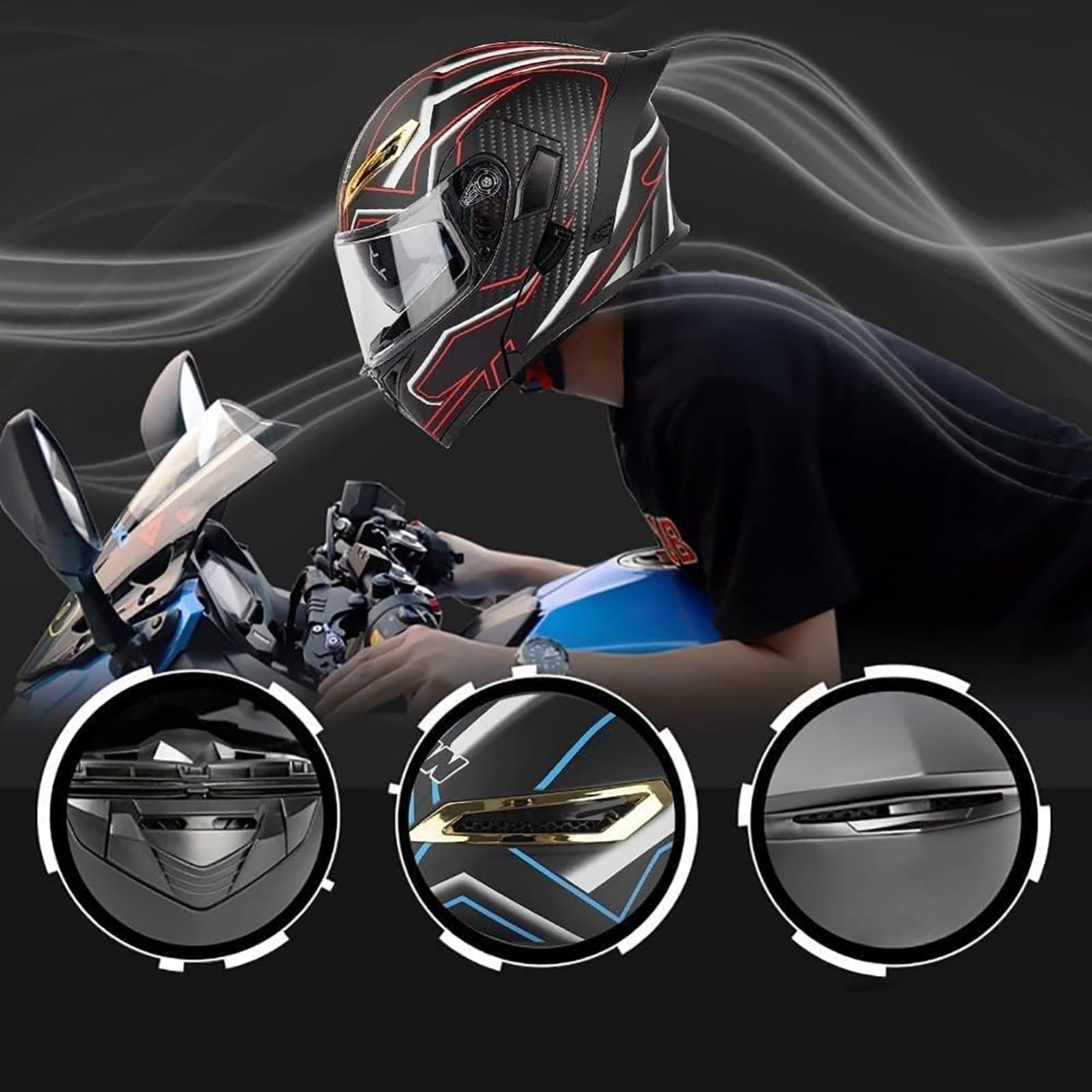 Modulari Bluetooth Casco Moto Omologato ECE Casco Anteriore Ribaltabile Adulti Uomo Donna con Doppia Visiera, Microfono Altoparlante Riduzione del Rumore Bluetooth Multifunzionale