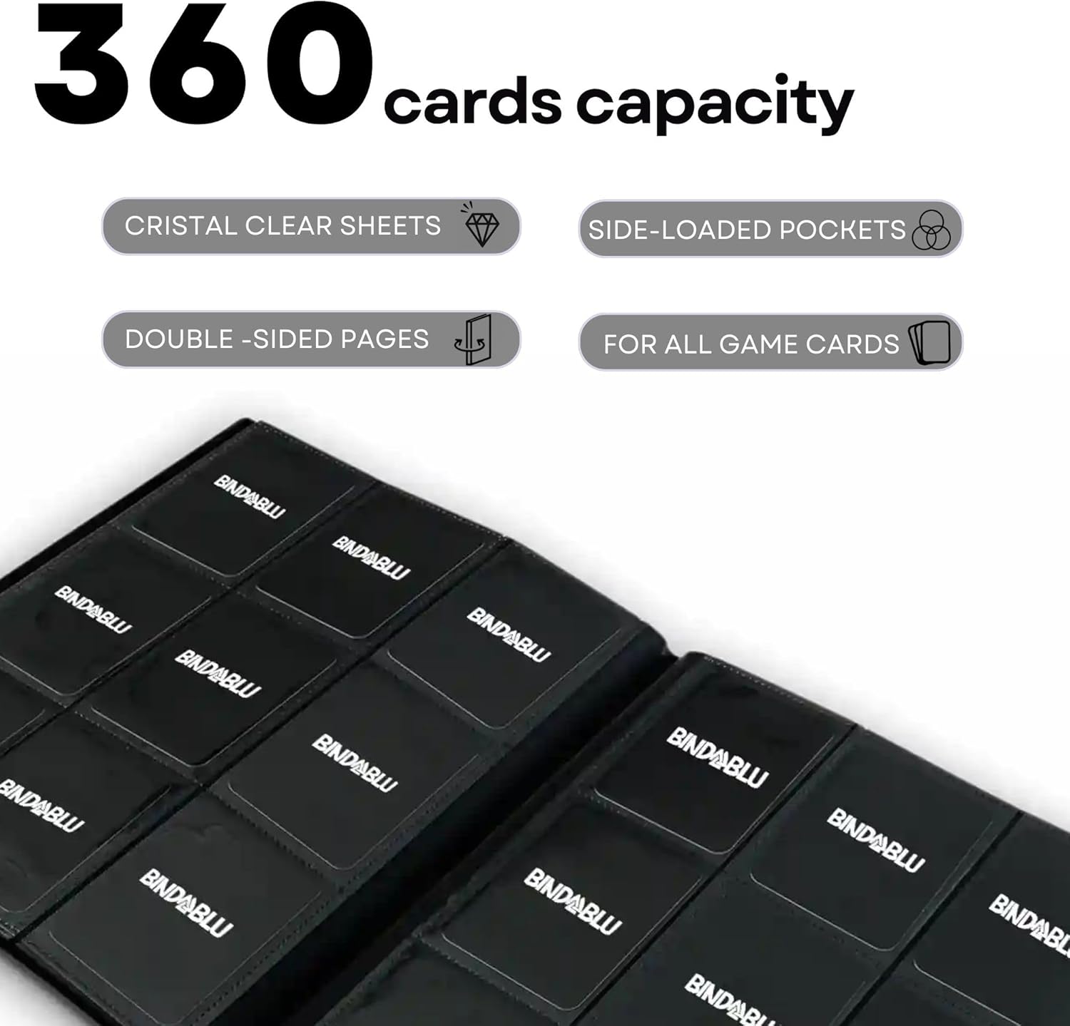 9 Pocket Card Binder - TCG Binder Holds 360 Side Loading Pocket, Durable PP Cover, Album Folder for MTG, TCG, Sports (Black)