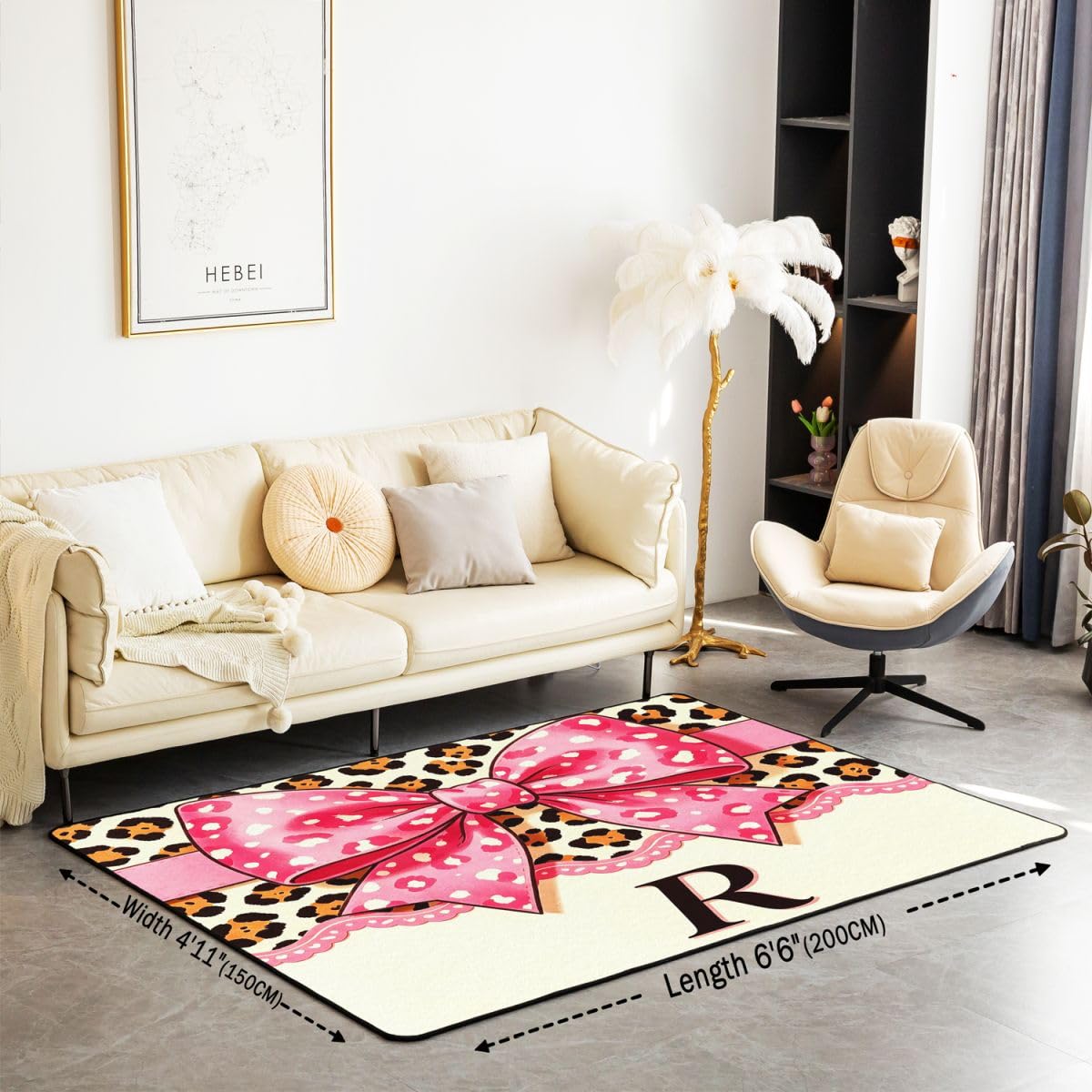 Loussiesd Tapis de Salon 100x150cm Rose Léopard Noeud Papillon Tapis Chambre Luxe Style Moderne,Doux,Lavable Lettre Letter R Idéal pour Salon et Chambre Antidérapant