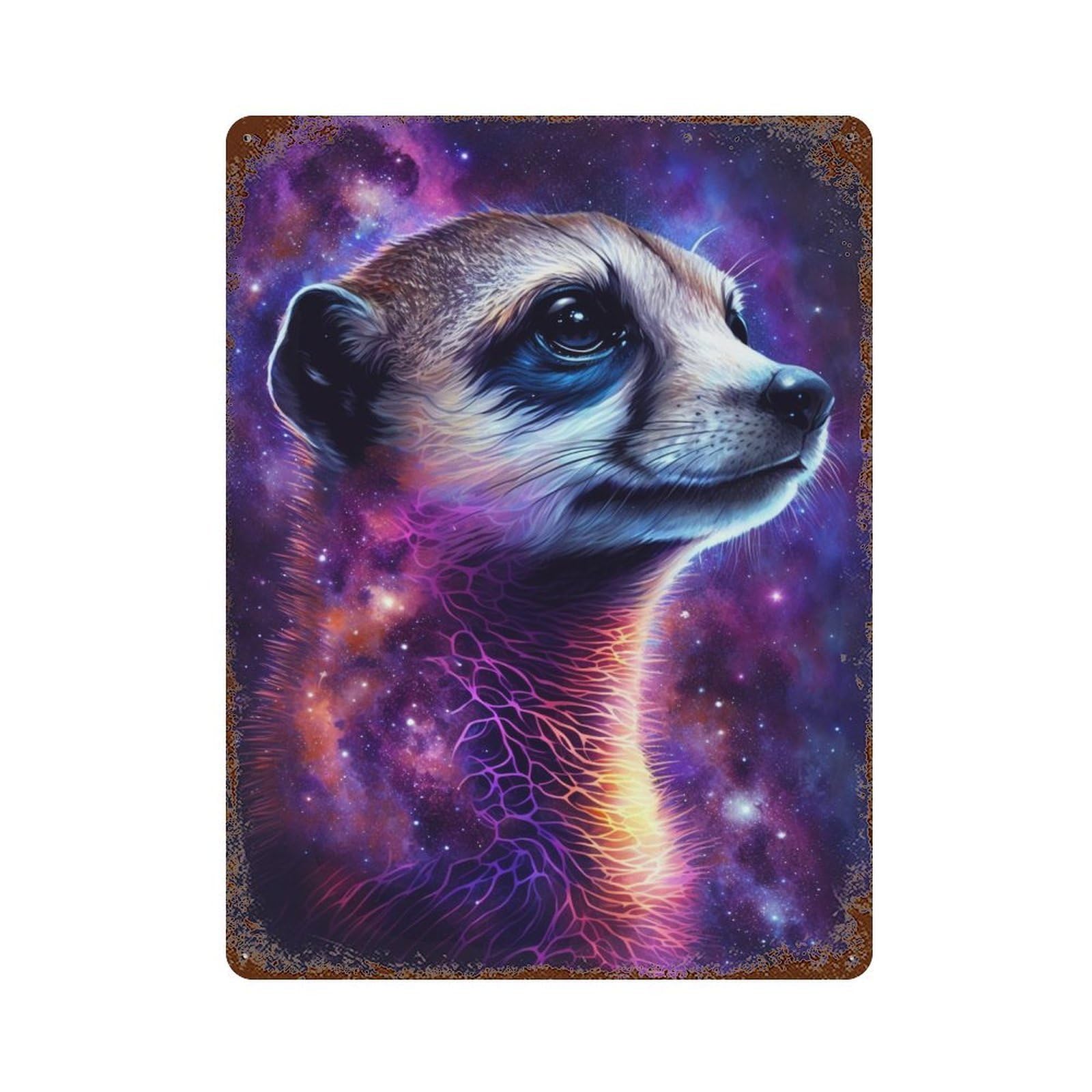 Galactic Meerkat Portrait -1 Vintage Metal Tin Sign 15.7"x11.8", Rustic Home Decor for Garage, Bar And Workshop Decor