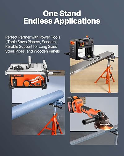 VEVOR Roller Stand, Heavy Duty 2500 LBS Load Capacity Tool Stand - 28"-52" Height Adjustable - Foldable Space-Saving Design - for Woodworking and Metalworking Long Boards, Metal Pipes or Bars - 4