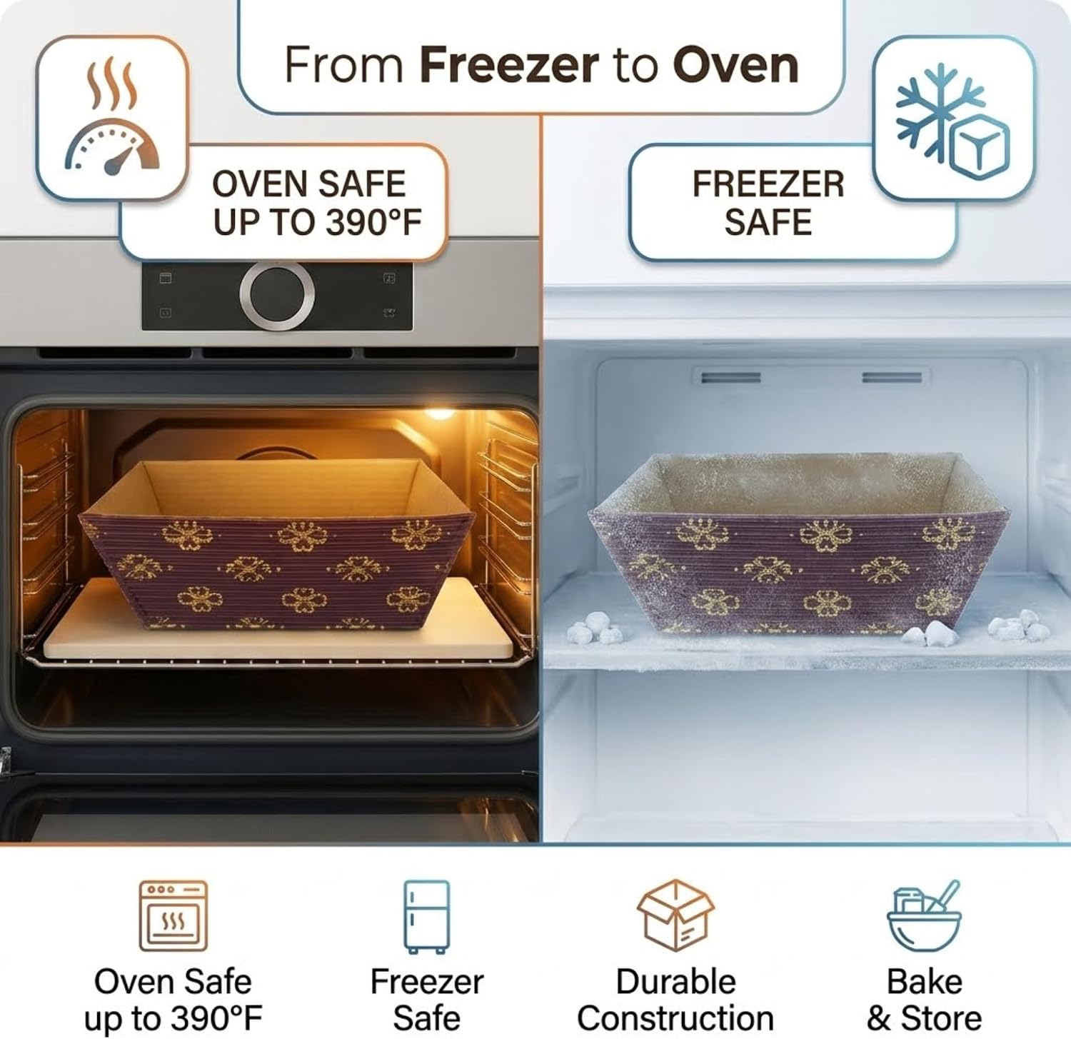 Angel's Peel Lounge Paper Baking Pans Pack of 50 – Microwave Oven & Freezer Safe Rectangular Baking Pans for Baking Bread, Small Meatloaf, Cake and Sweets,(Loaf Pan 3” x 1.5” x 1.5”)