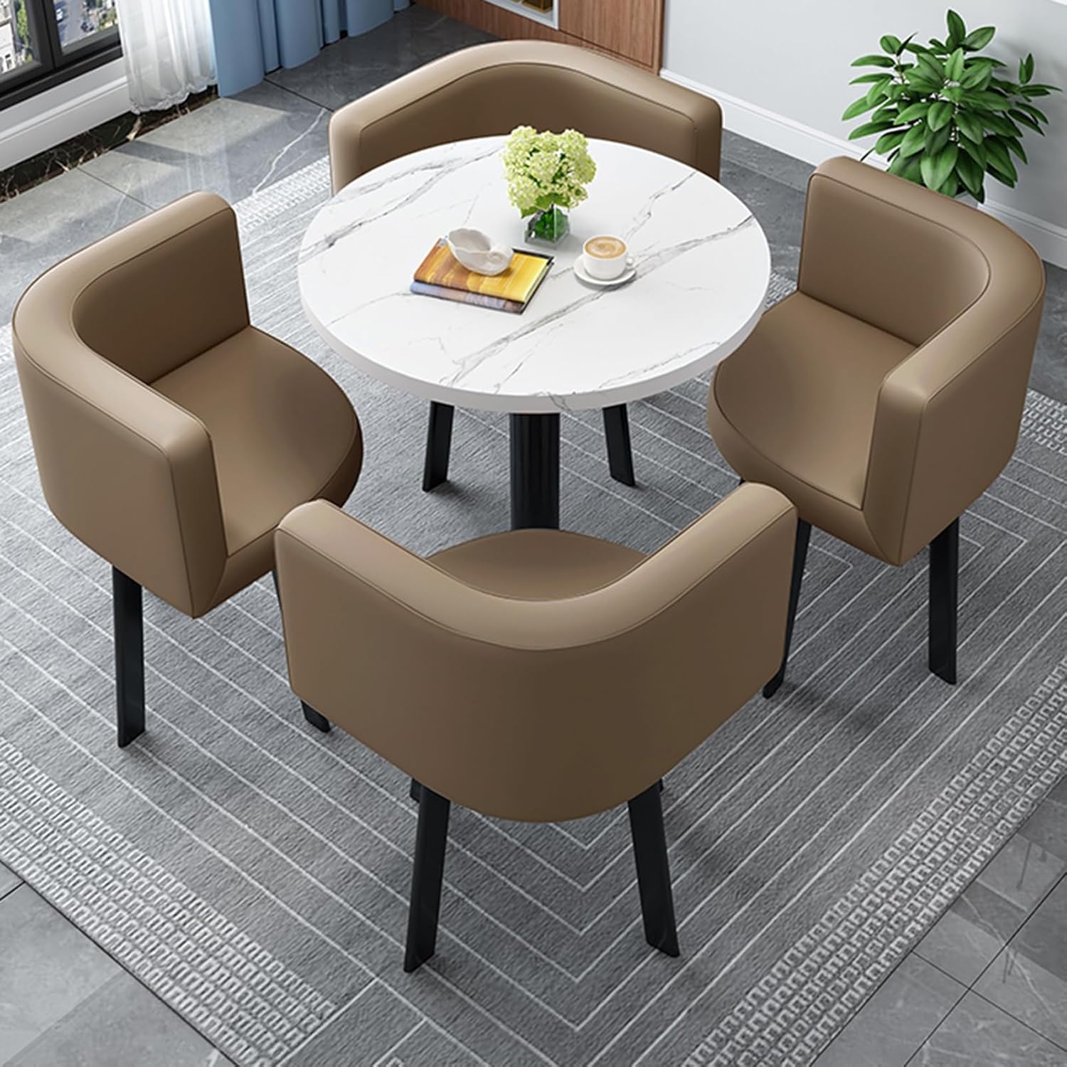 JHDXL Office Reception Room Club Table and Chair Set, Home Dining Table, Conference Table, Modern Meeting Table, for Living Room Bedroom Entryway Small Corner Chair (Color : Black+White)