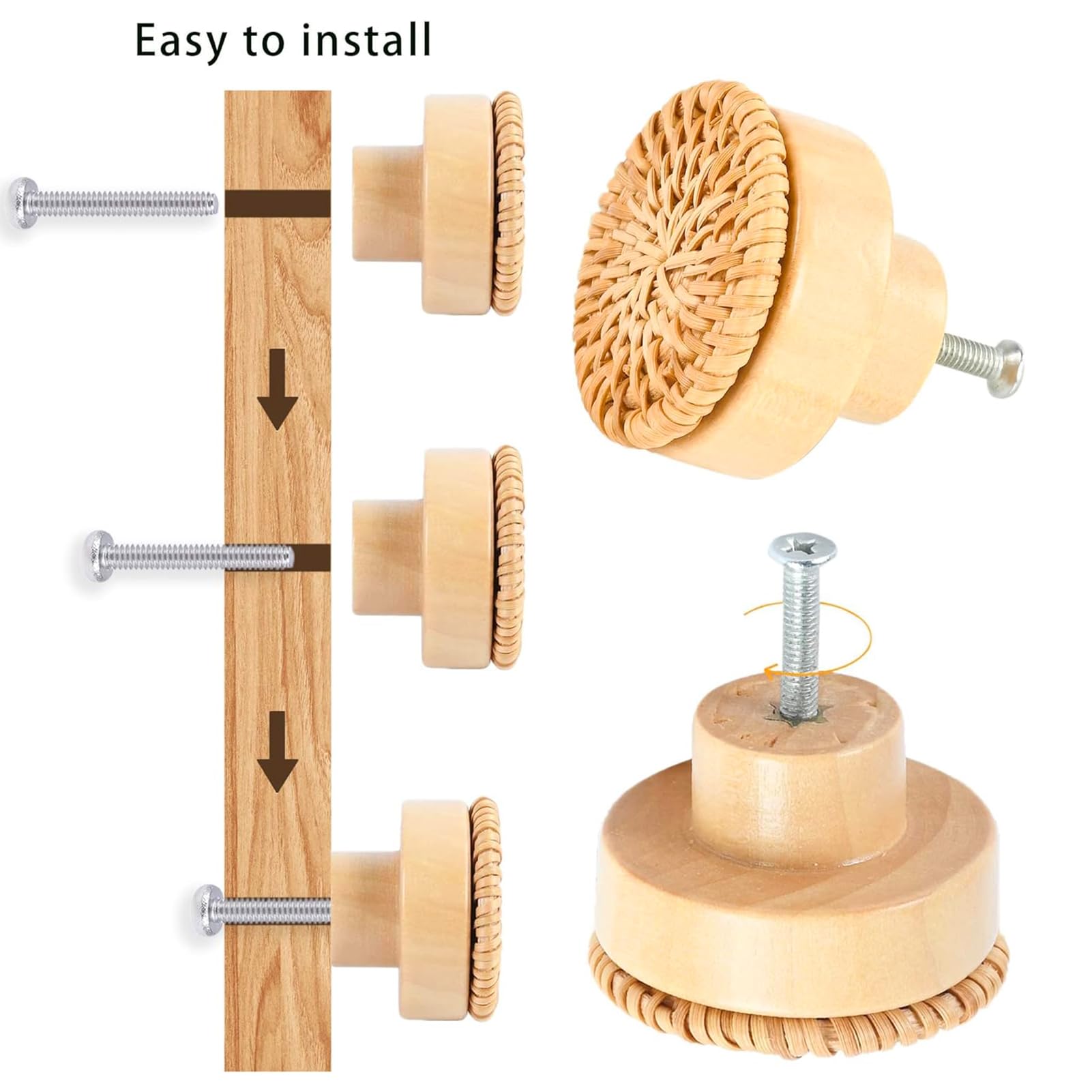 24 pomelli in rattan per mobili, stile bohémien e vintage, in legno, per la camera dei bambini