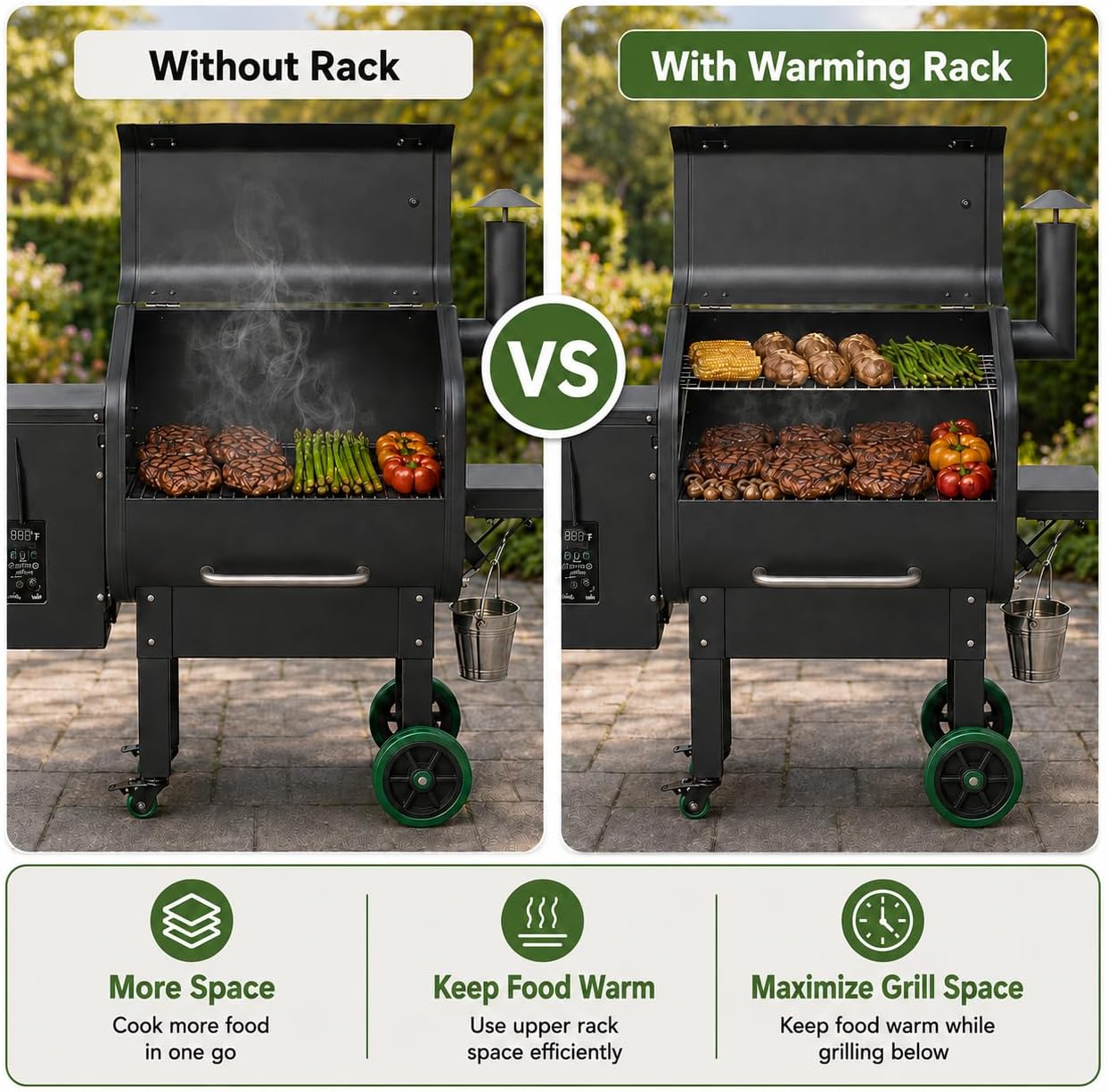 GRISUN Grill Warming Rack for Green Mountain Daniel Boone Pellet Grill, Stainless Steel Upper Rack, Heavy-Duty Grill Rack Accessories, Replacement for GMG-6008, Silver