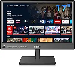 Feihe Smart TV pequena de 43.2 cm sistema operacional Android integrado, tela plana HD compacta Smart TV para cozinha, casa, trailer ou entretenimento em movimento