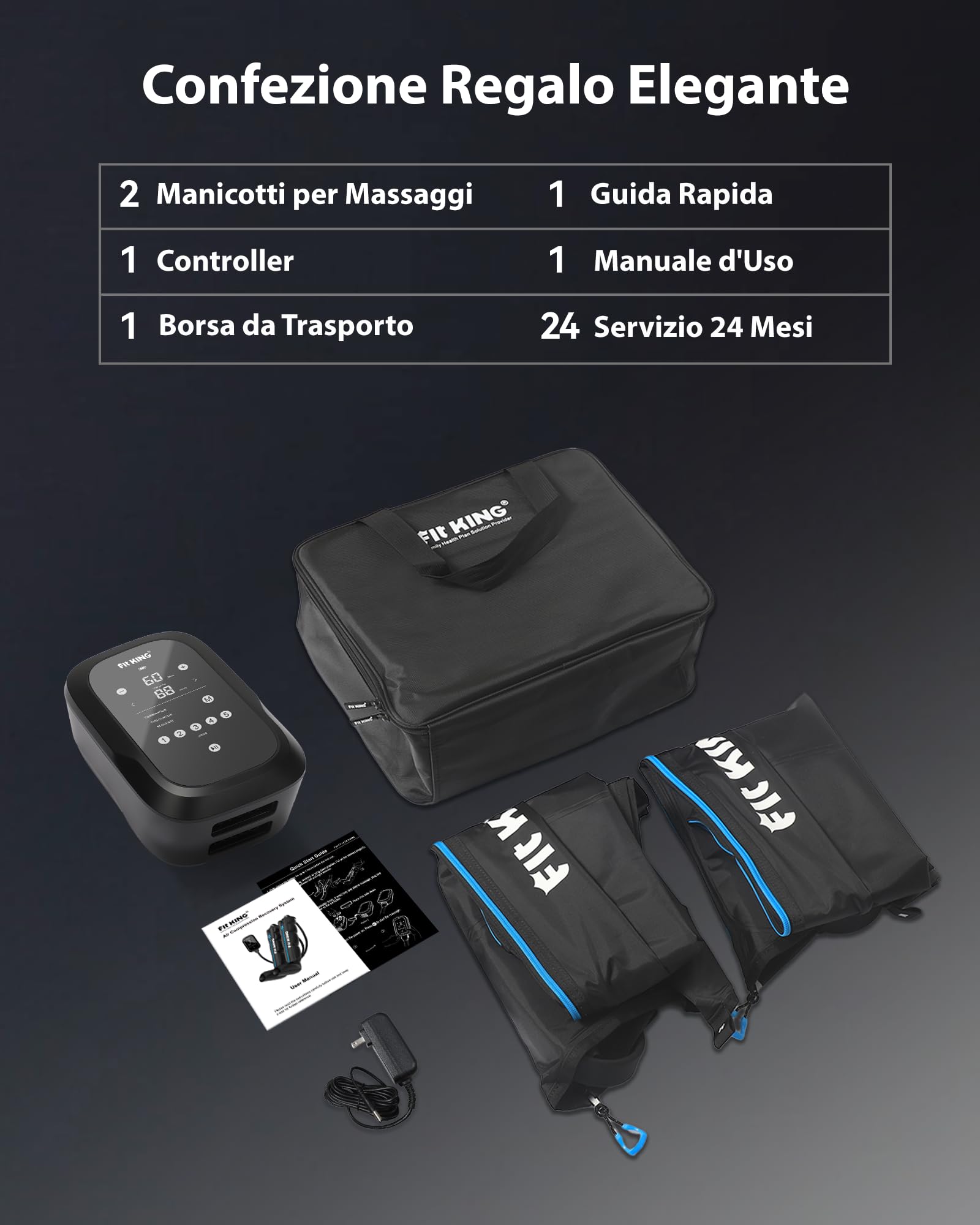 FIT KING Massaggiatore Gambe a Compressione d‘Aria Ricaricabile, Massaggio 5 Zone Regolabili con 3 Modalità e 11 Intensità, Ideale per Recupero Sportivo e Relax Quotidiano (S)