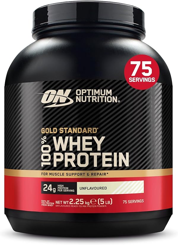 Optimum Nutrition Gold Standard 100% Molkenproteinpulver für Muskelaufbau und -regeneration mit natürlich vorkommendem Glutamin und BCAA-Aminosäuren, Unflavoured, 75 Portionen, 2,25 kg