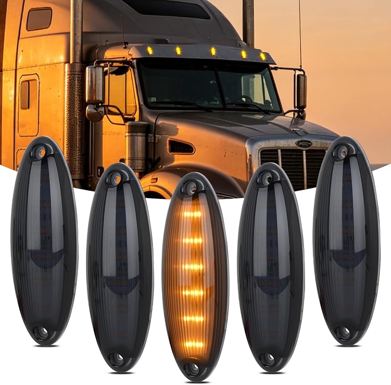 Luzes de marcação de teto Nilight LED âmbar com lente fumê para Freightliner Cascadia – Kit com 5