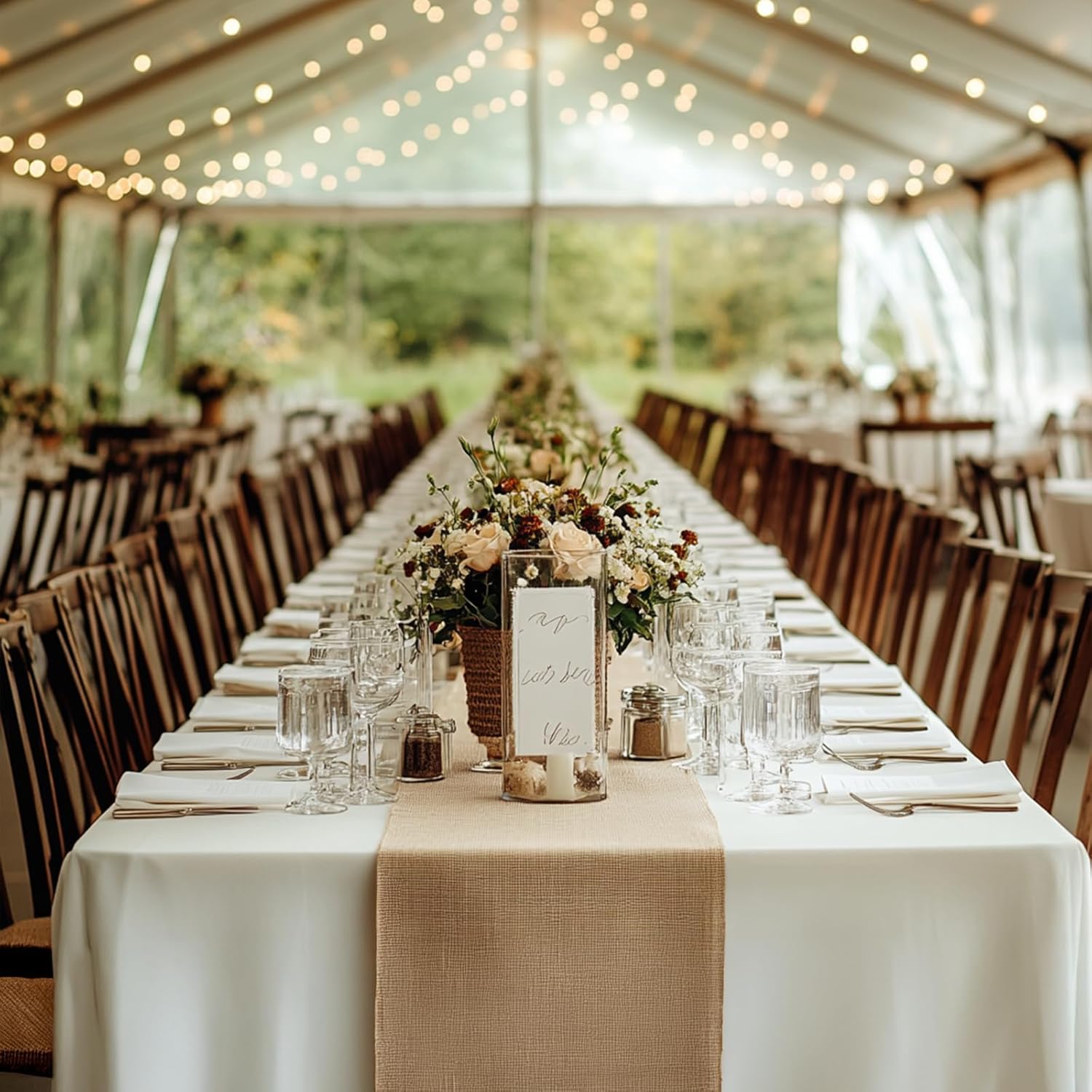 12 Pack Burlap Table Runners 12x108 Inch - Natural Jute Rustic Farmhouse Table Runner Decor for Western Wedding, Farmhouse Party, Holiday & Kitchen Dining Table (Brown, 12x108 12PC)