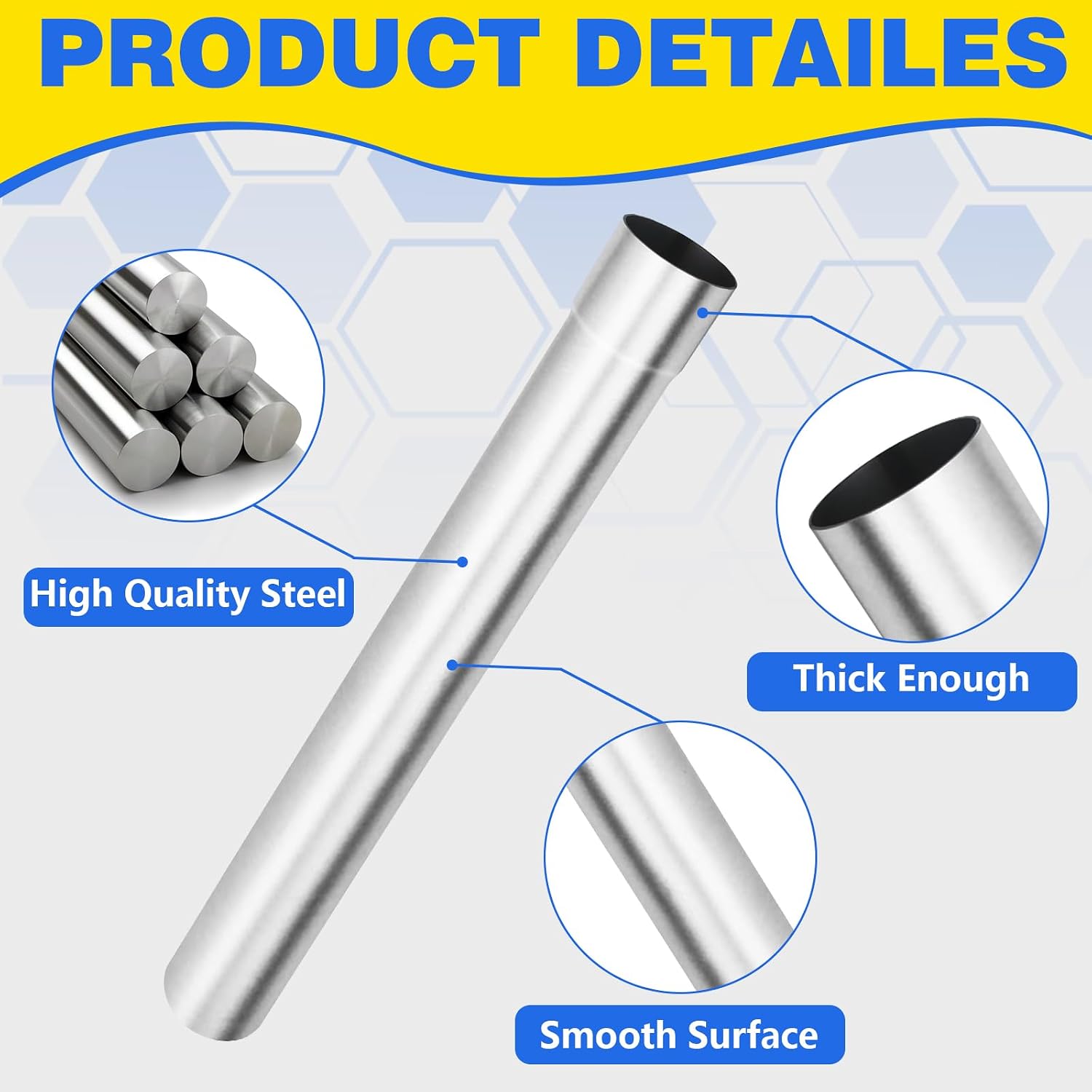 2 Inch Exhaust Pipe, 2'' Mild Steel Straight DIY Custom Mandrel Exhaust Pipe, 20 Inch Length, 2'' OD Mandrel Straight Pipe