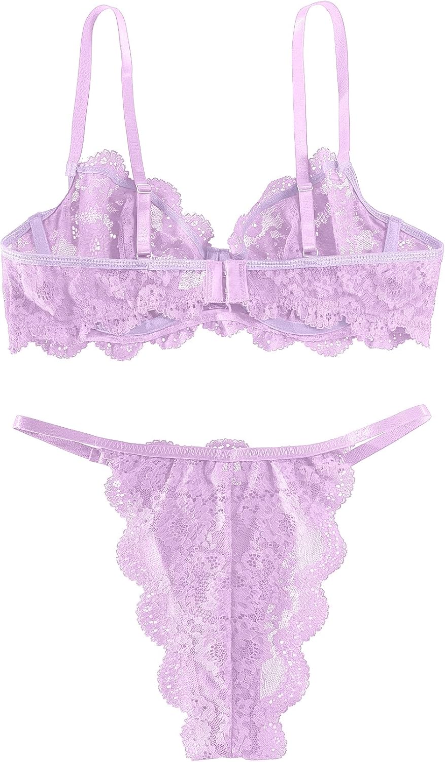 Lilosy Sexy Underwire Push Up Scallop Floral Lace Sheer Lingerie Set for Women Bra and Panty 2 Piece - Image 5