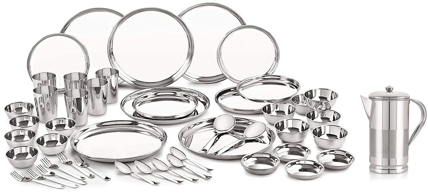 Neelam Stainless Steel 24 Gauge Premium Dinner Set, 50 pcs, Silver
