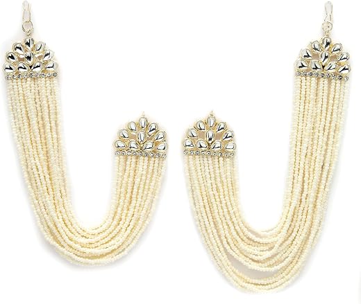 ZENEME Women's Golden 18 K Gold Plated Long Hair Chain Multi Strand Ear Chain Embellished With Pearl For Women and Girls