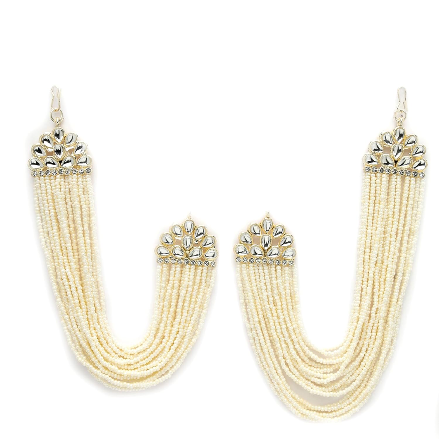 ZENEME Women’s Golden 18 K Gold Plated Long Hair Chain Multi Strand Ear Chain Embellished With Pearl For Women and Girls