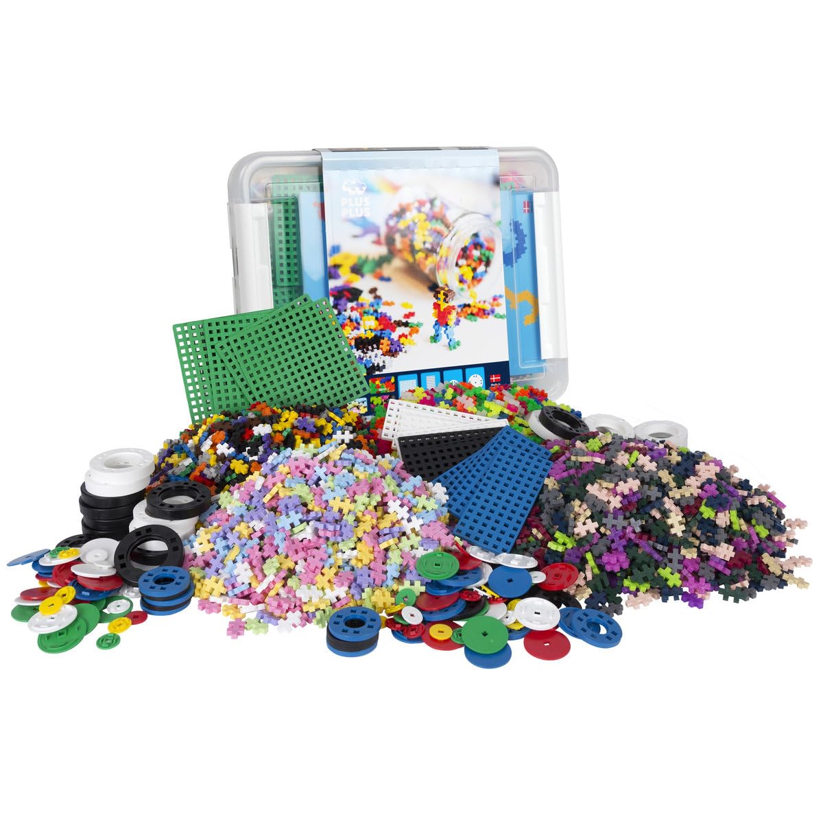 Plus-Plus 9603903, Ingenious Construction Toy, Creative Building Blocks Box, Large Mix, 2000 Pieces