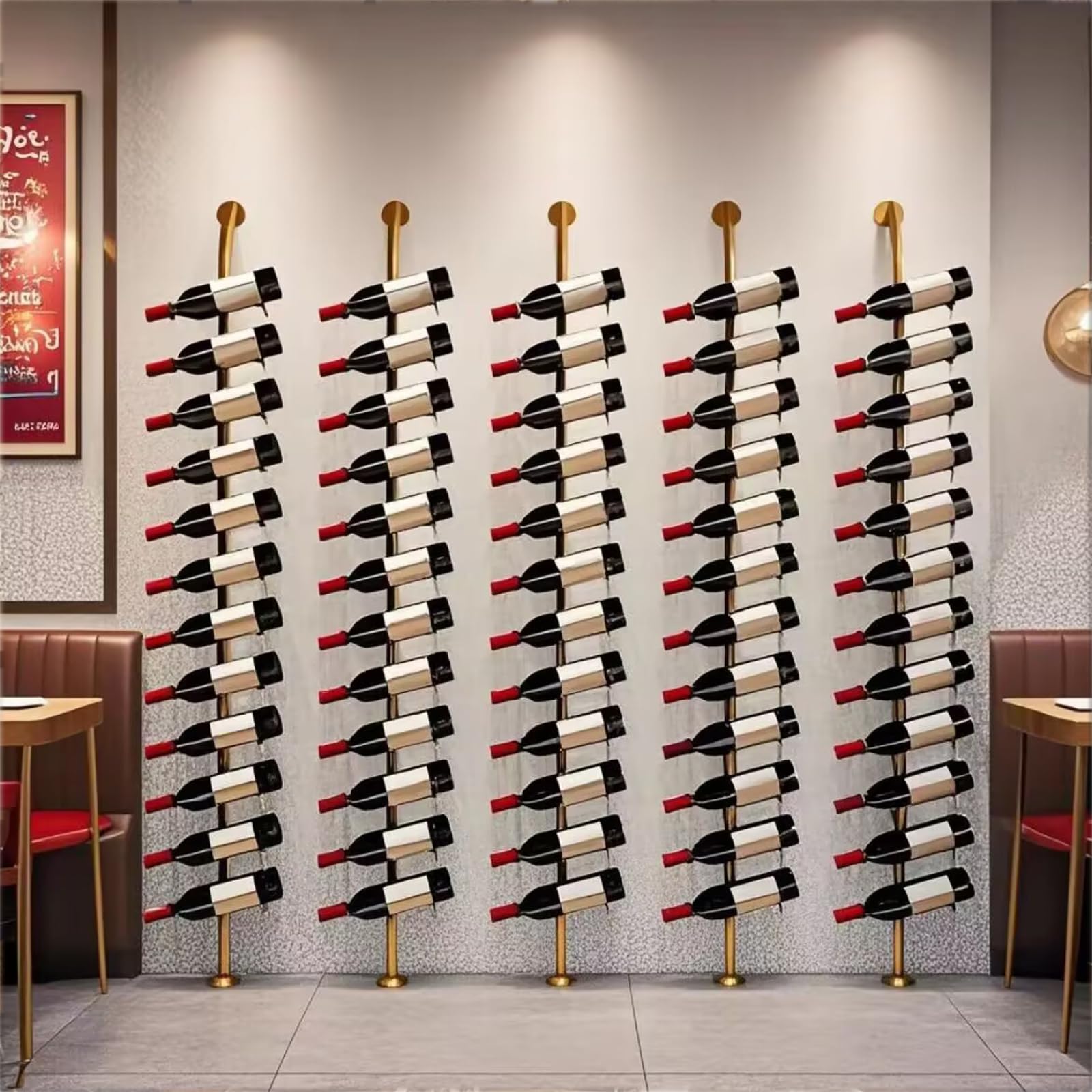 Estante grande de pared para vino, estantes de pared de 185 cm de alto para bar, capacidad para 12 soportes de almacenamiento de vino de metal, para restaurantes comerciales, despensa, bar