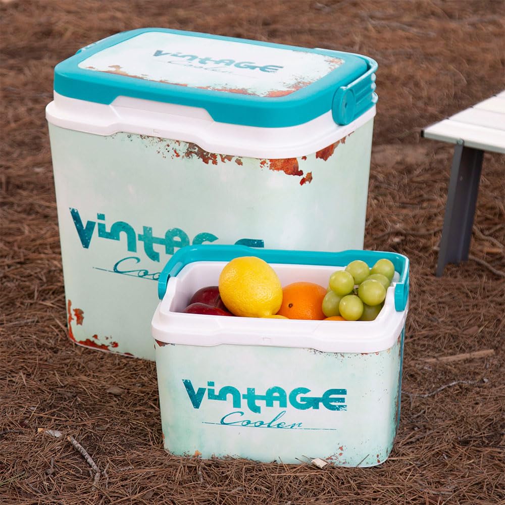 AKTIVE Nevera rígida de Playa 5L, Estilo Classic, plástico Resistente, Aislamiento de Poliuretano Superior, Mantiene el frío hasta 15h, Tapa con Cierre Seguro, diseño en Tonos azulados (62392)