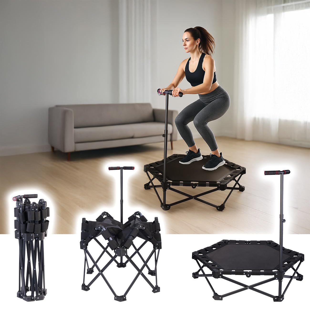 Speeron składana trampolina fitness dla dorosłych z uchwytem, 106,5 cm, czarna