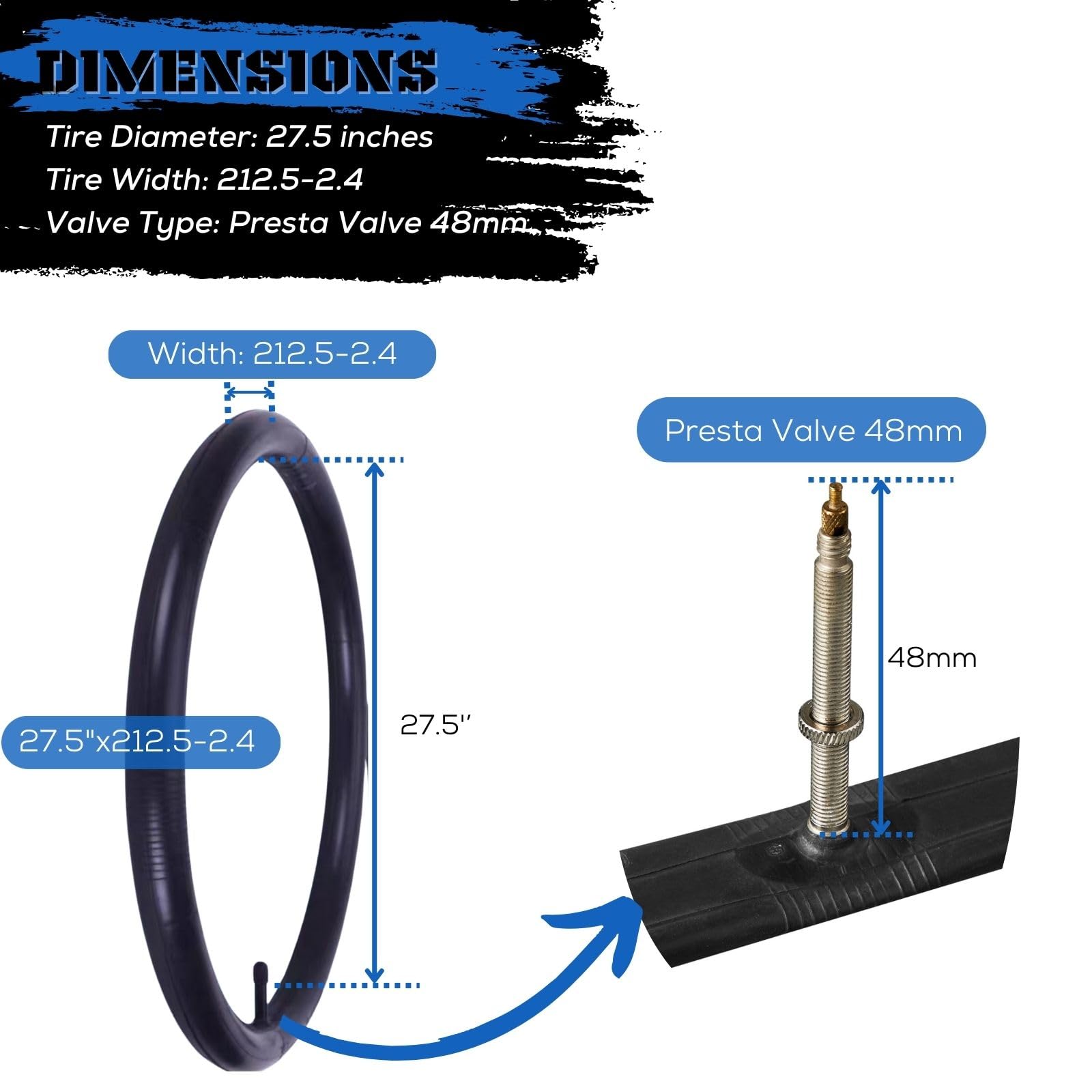 Corki Cycles MTB Bicycle Tubes Fit 27.5 Inch x 1.75/1.95/2.1/2.125/2.4 Mountain Bike Inner Tire Tubes with 48mm Presta(French) Valve,6 Pack