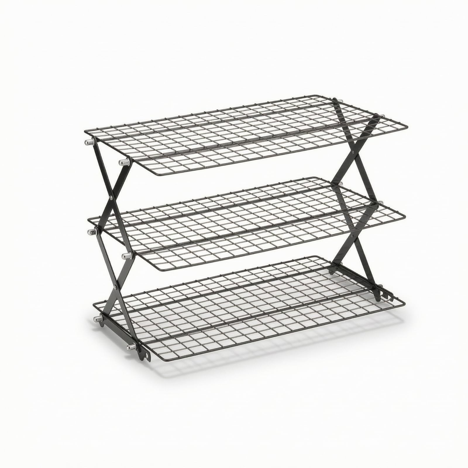 Griglia di Raffreddamento Pieghevole Griglia Graticola Supporto Vassoio con Impilabile Verticale Regolabile Robusto in Acciaio al Carbonio, 3 Layers