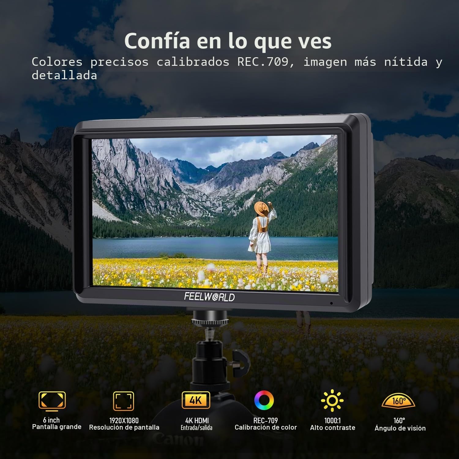 FEELWORLD FW568 V3 Monitor de Campo de cámara 4K de 6 Pulgadas, Full HD 1920x1080 3D LUT DSLR Cámara Monitor con batería de 2800 mAh Batería portátil Sunshine Hood HDMI con Entrada