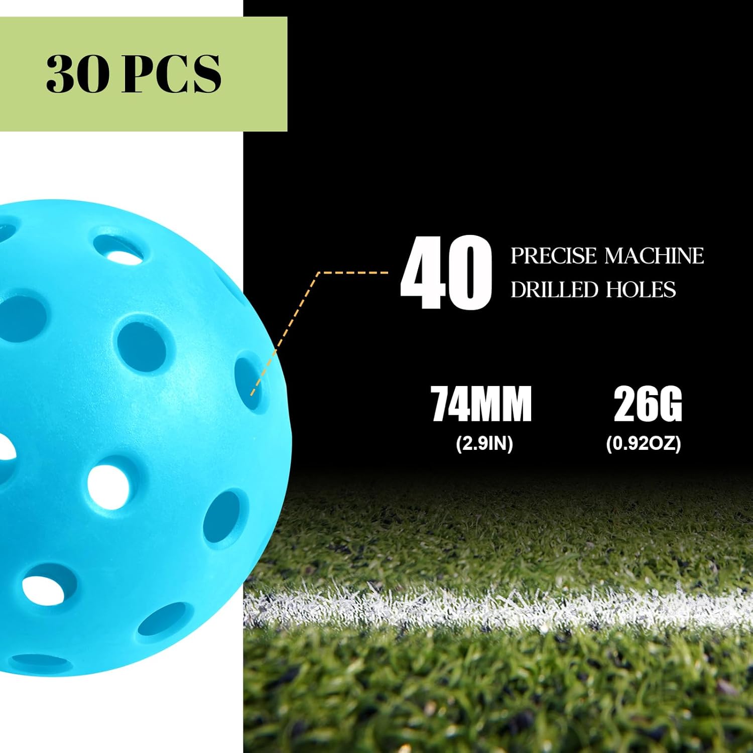 Tradder 30 Pcs Plastic Practice Baseballs Bulk 40 Holes Multi Color Practice Golf Balls for Outdoor Indoor Tournament Play Training for All Style Paddle, 2.9 Inches