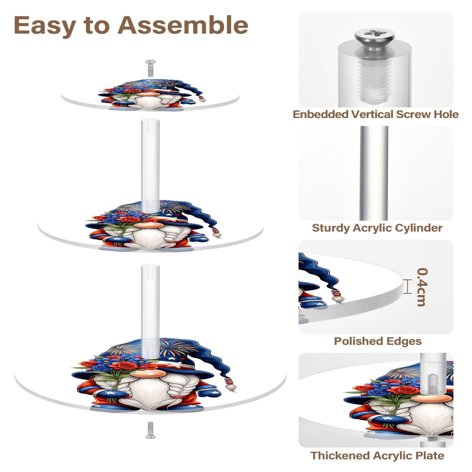 PYBUG Independence Day 3 Tier Acrylic Cupcake Stands Tower,Dessert Table Display Set for Tea Party,Wedding,Birthday, Baby Shower