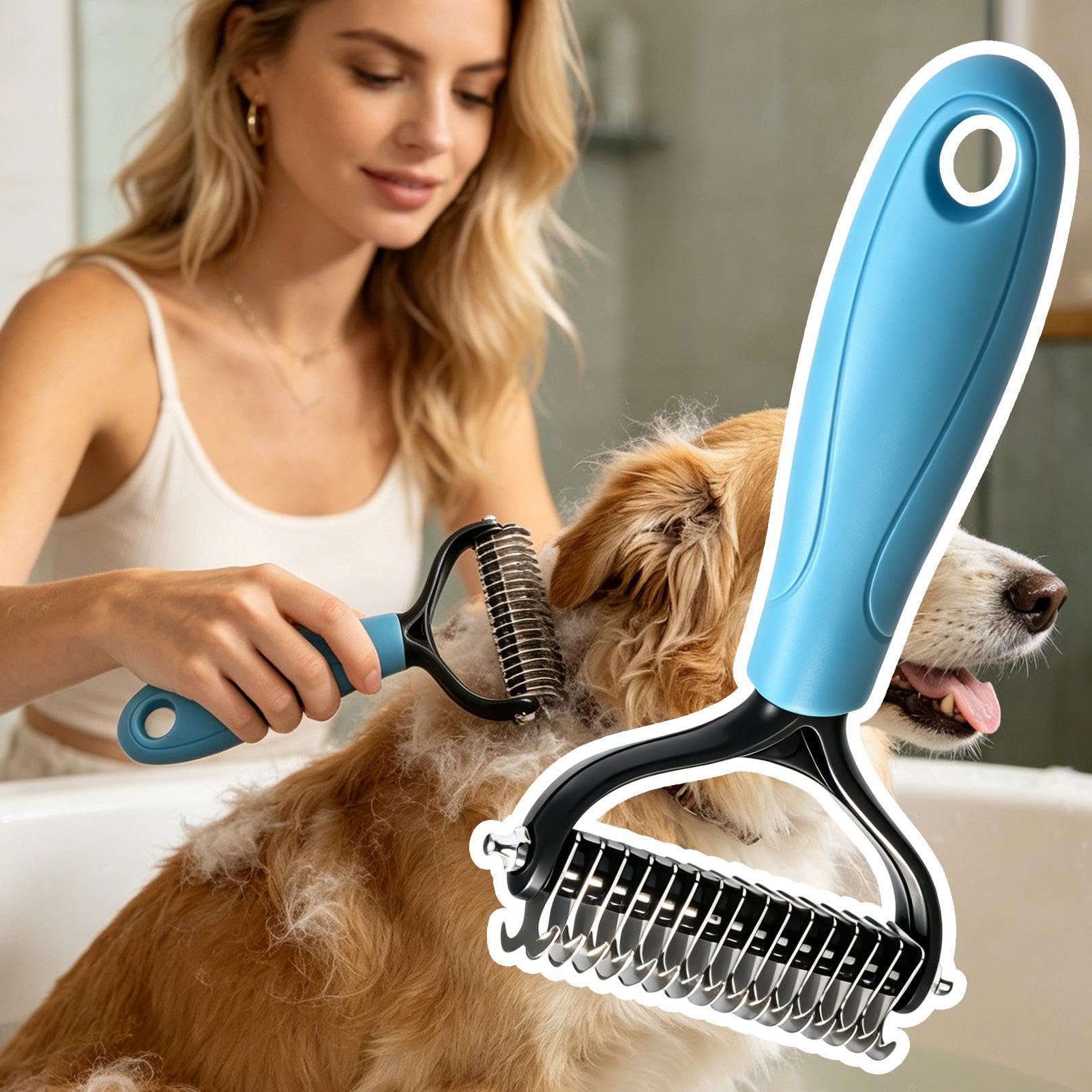 Cepillo Rastrillo Para Perros,Peine Aseo Desenredante Doble Cara | Rastrillo De Aseo,Para Uso En Salón Peluquería Hora Del Baño Mascotas Gatos Interior Exterior En El Hogar