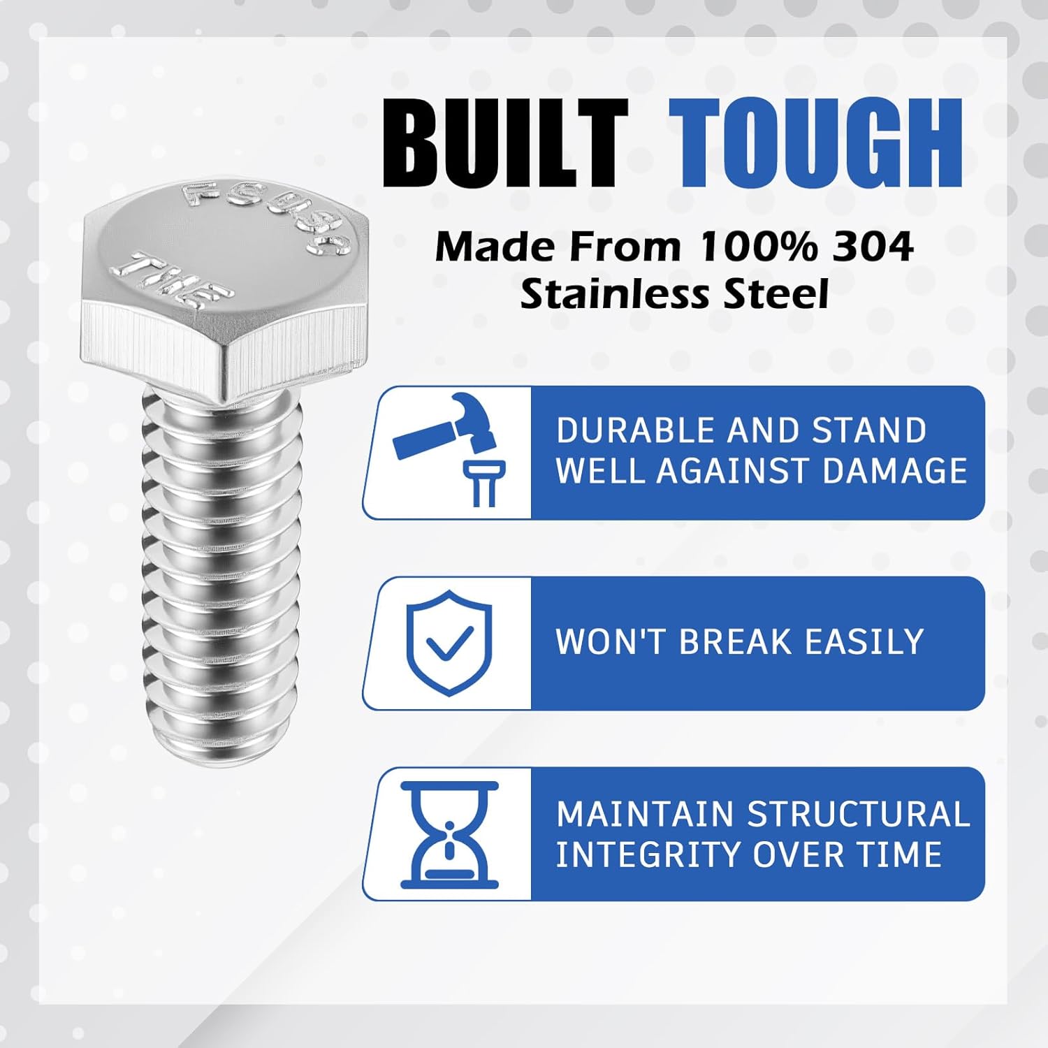 Zonon 100 Pcs 1/4-20 x 3/4" Hex Head Screw Bolt 18-8 (304) Stainless Steel Hexagon Bolts, Fully Threaded, Plain Finish, External Hex Drive (Silver)