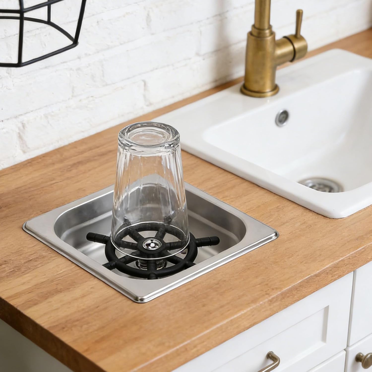 AUNMAS Pitcher Glass Rinser, Stainless Steel Cup Washer Counter Top Bottle Cleaner for Home Kitchen Hotel Cafe Restaurant, Silver