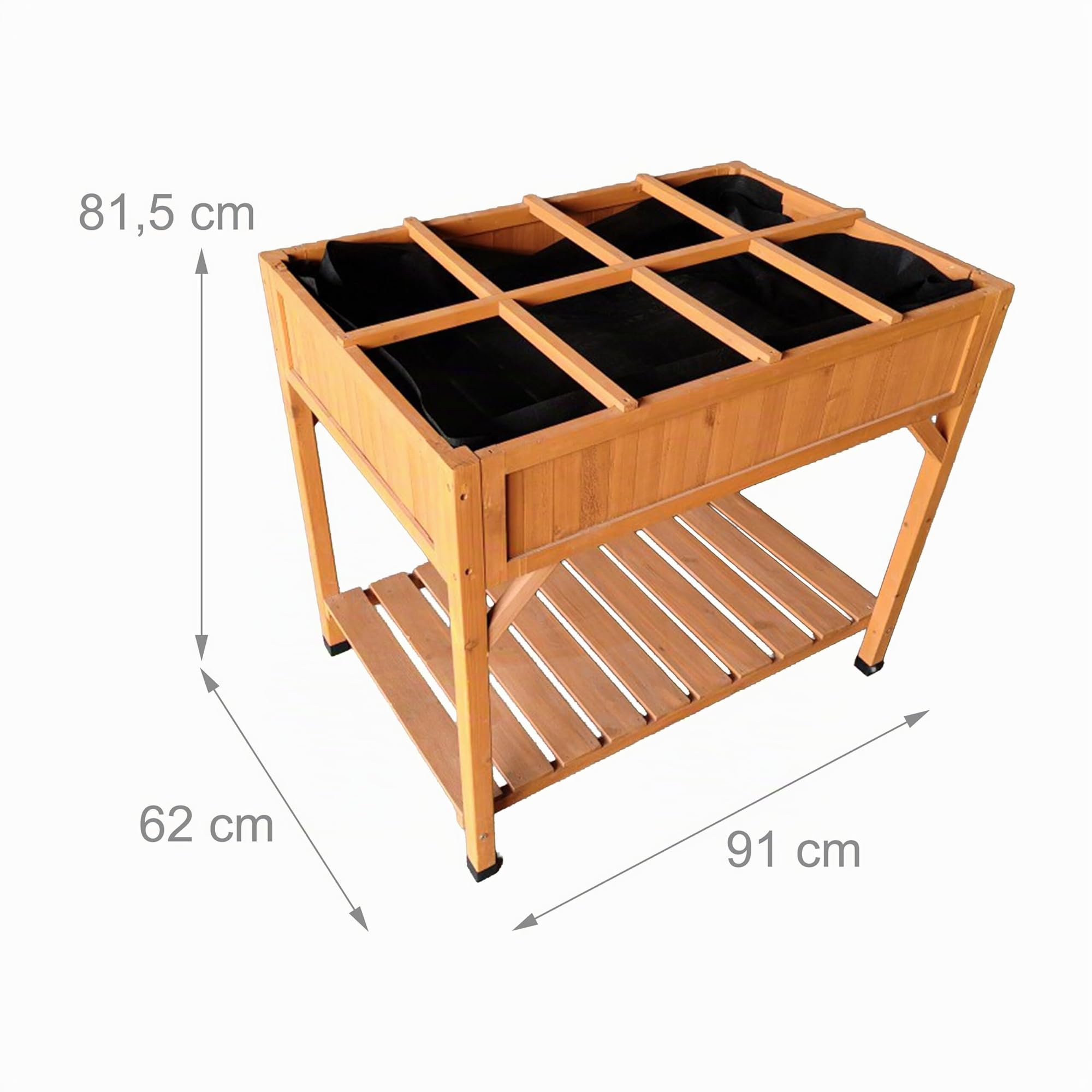 Jardinière surélevée Relaxdays, 8 Compartiments, Tablette, HxLxP 81,5×91×62 cm, Balcon/terrasse, Sapin, Orange