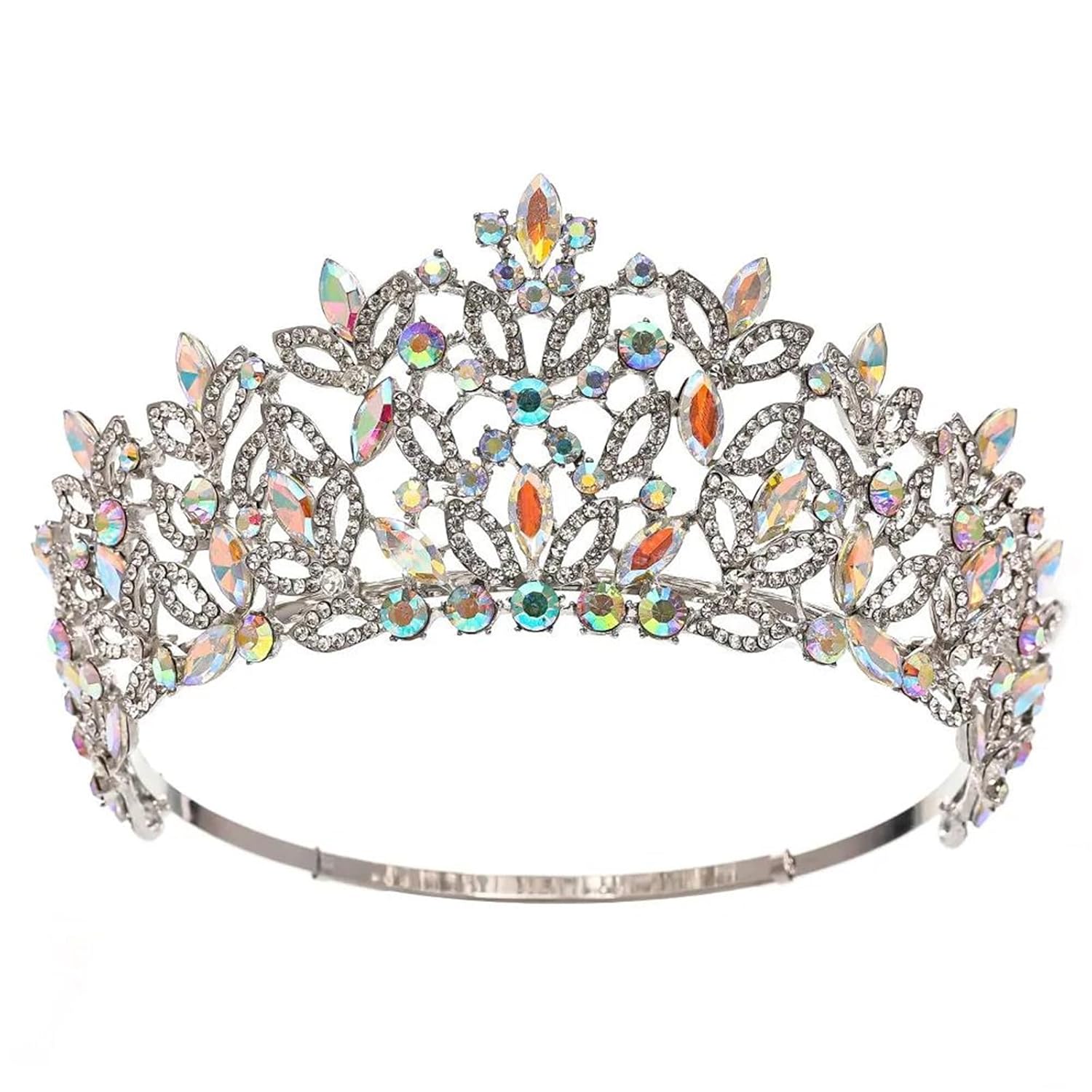 Large Round Rhinestone Tiara Crown For Women Royal Queen Adjustable Headpiece Bridal Wedding Stage Prom Pageant Accessories