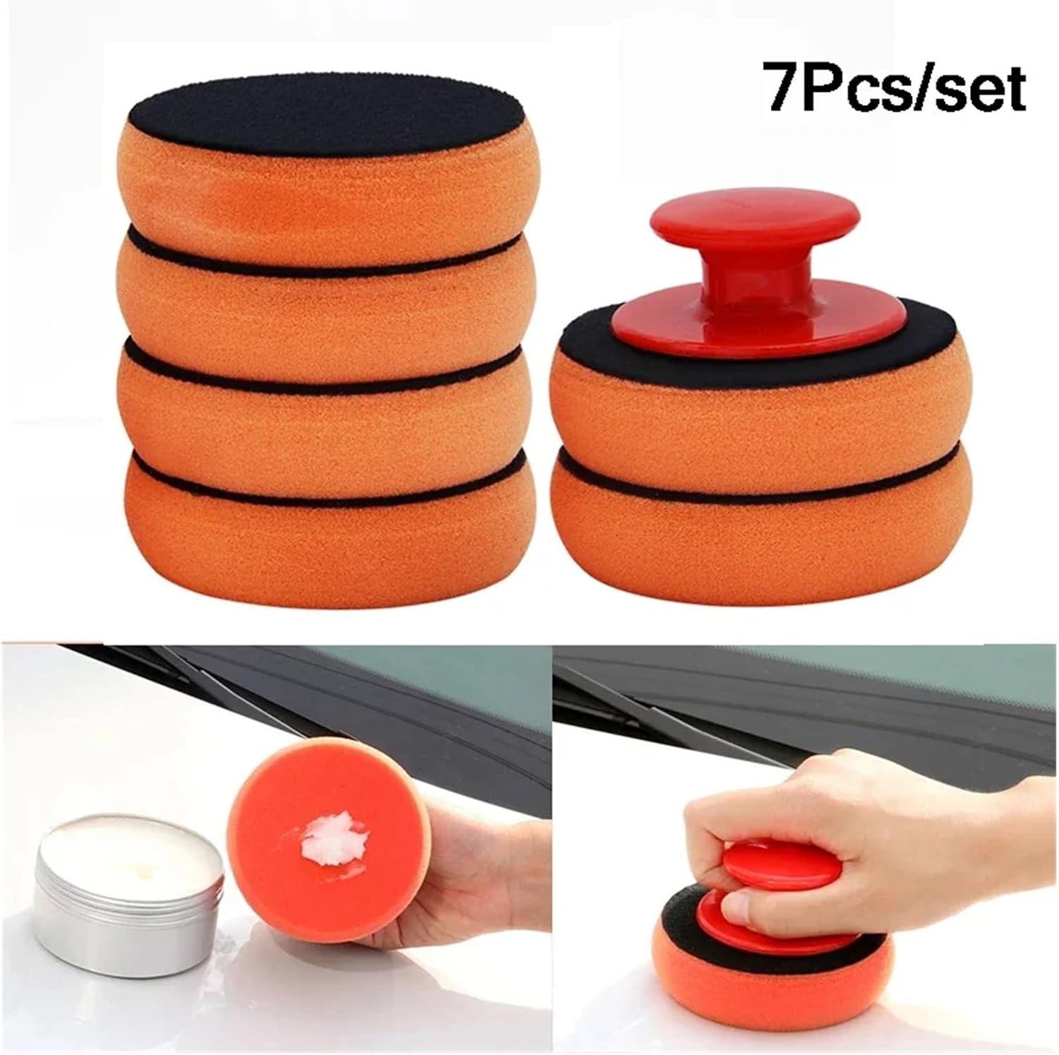 Car Wax Applicator Pads Set with Red Handle Soft Sponge Applicators Foam Wax Pad for Polishing and Cleaning Cars(6Pcs)