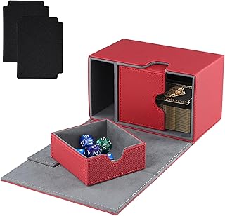 Deck Box for MTG Cards, PU Leather Card Storage Box Card Sleeves Magnetic Deck Box for 100+ Cards Double Flip Deck Case Fit for TCG cards, Deck Box with Dice Tray(Red)