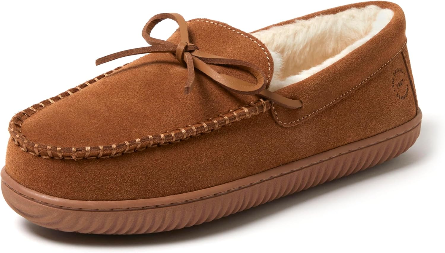 Dearfoams mens Hudson Genuine Suede Memory Foam Moccasin With Tie Slipper