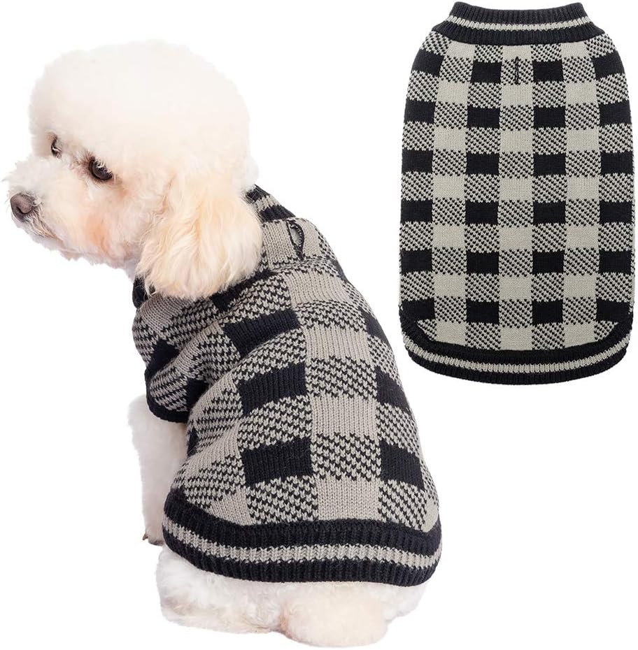 KOOLTAIL Plaid Dog Sweater Winter Clothes - Knitwear Soft Baseball Shirt Design for Small Medium Large Dogs Cold Days Wearing