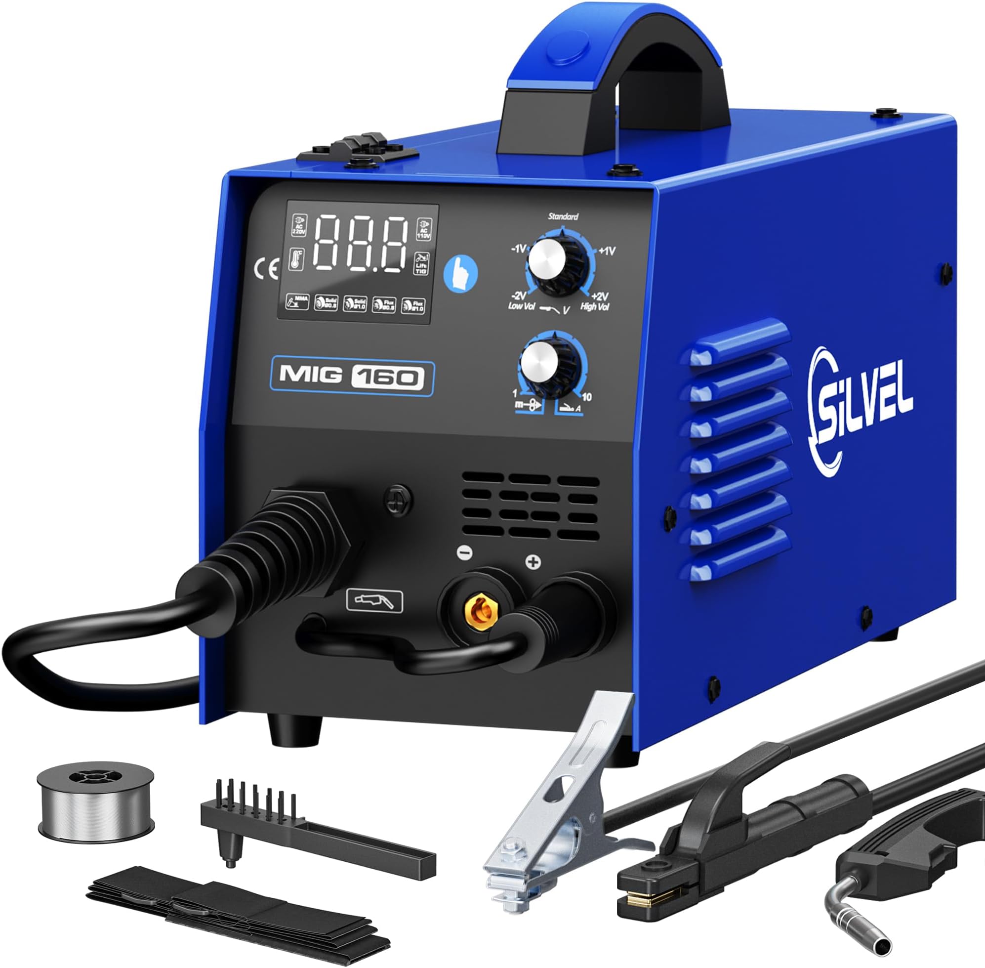 SILVEL 160Amp MIG Welder,110V Flux Core Welder Flux Core MIG/Lift TIG/Stick 3-in-1 Large LED Digital Display Welding Machine