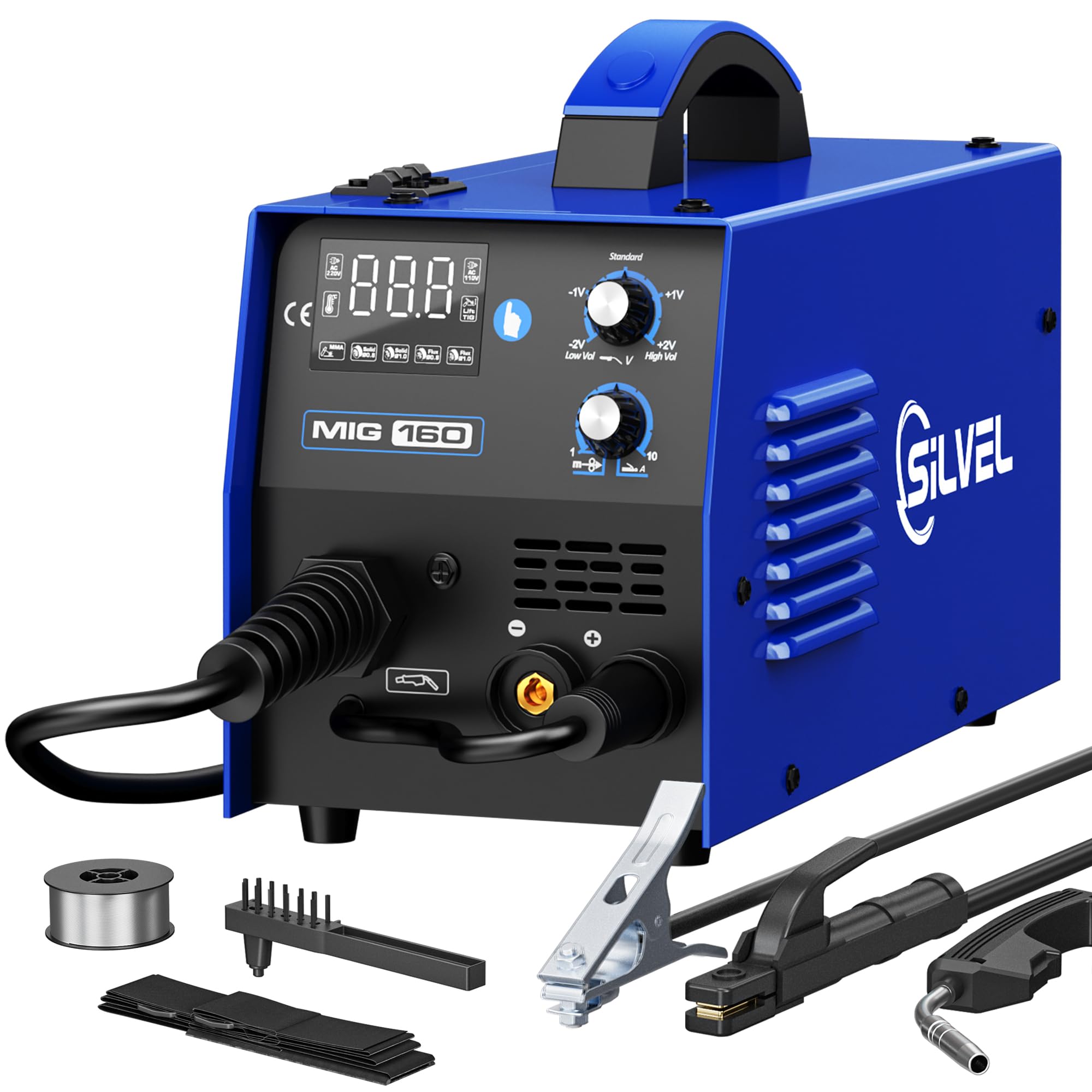 SILVEL 160Amp MIG Welder,110V Flux Core Welder Flux Core MIG/Lift TIG/Stick 3-in-1 Large LED Digital Display Welding Machine