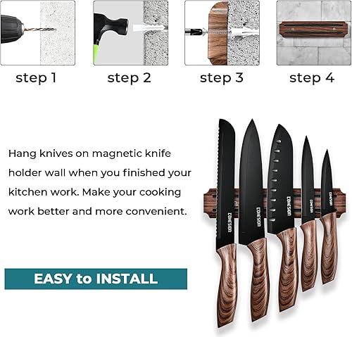 Miniatura 6 de Cohesion Juego de 5 cuchillos de cocina con soporte magnético para cuchillos para pared, juego de cuchillos de chef ultra afilado con fundas para