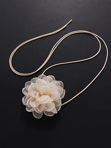 Verano Elegante Estilo Vacaciones Cordón De Cuero Beige Tela Flor Collar Enlace De Cintura (SN-0107-Beige)