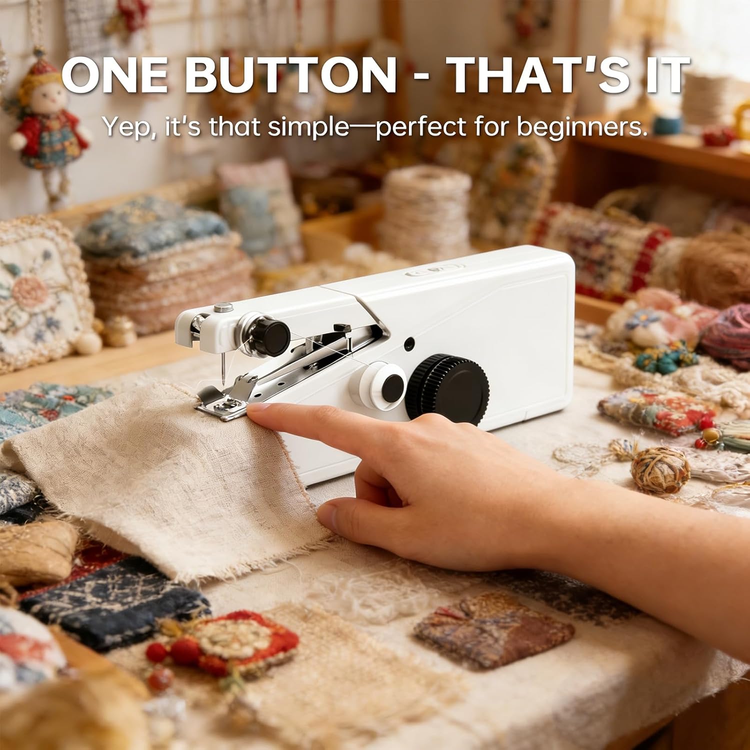Handheld Sewing Machine For Beginners, Mini Sewing Machine Portable, Easy To Use & Includes Sewing Kit, DIY Projects at Home or on the Go, Sewing Machine for Adults and Beginners.White