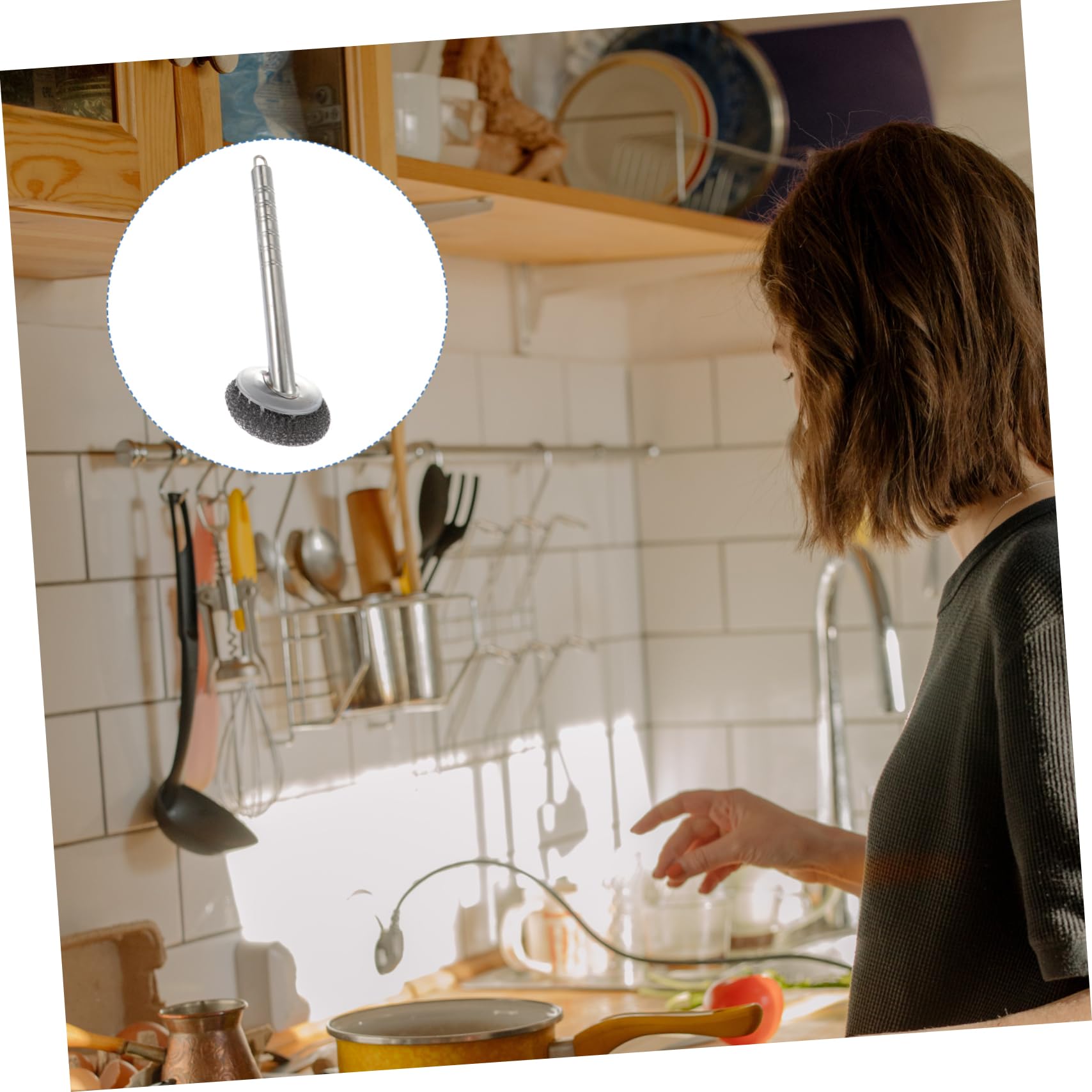 FRCOLOR 3 Piezas Cepillo de Limpieza para Cocina Inoxidable con Mango Resistente y Reutilizable para Ollas y Sartenes Accesorio Doméstico Práctico y Duradero